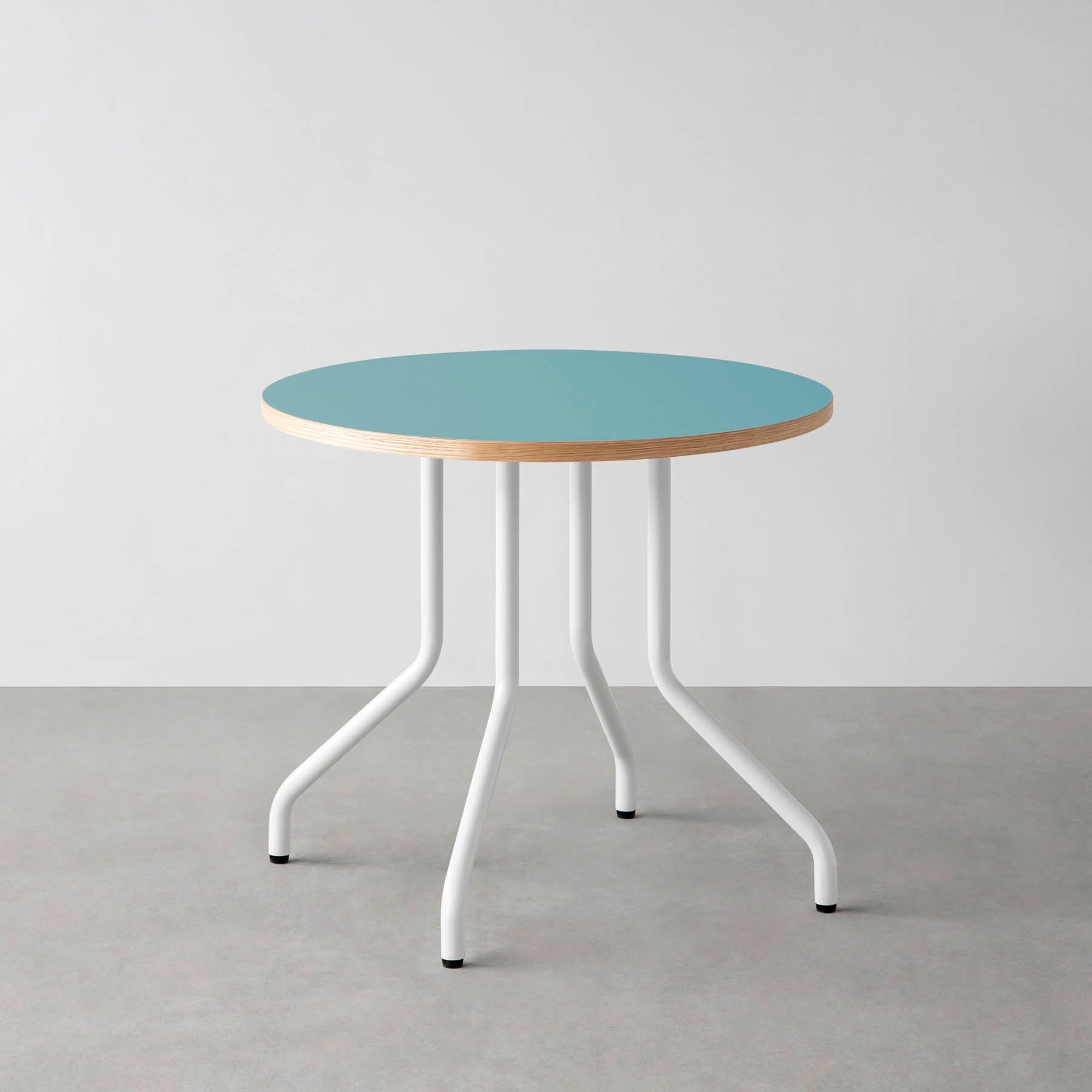 スマート造作カフェテーブル / リノリウム 全32色　白スチール脚 4本脚 × ラウンド φ61 - 80