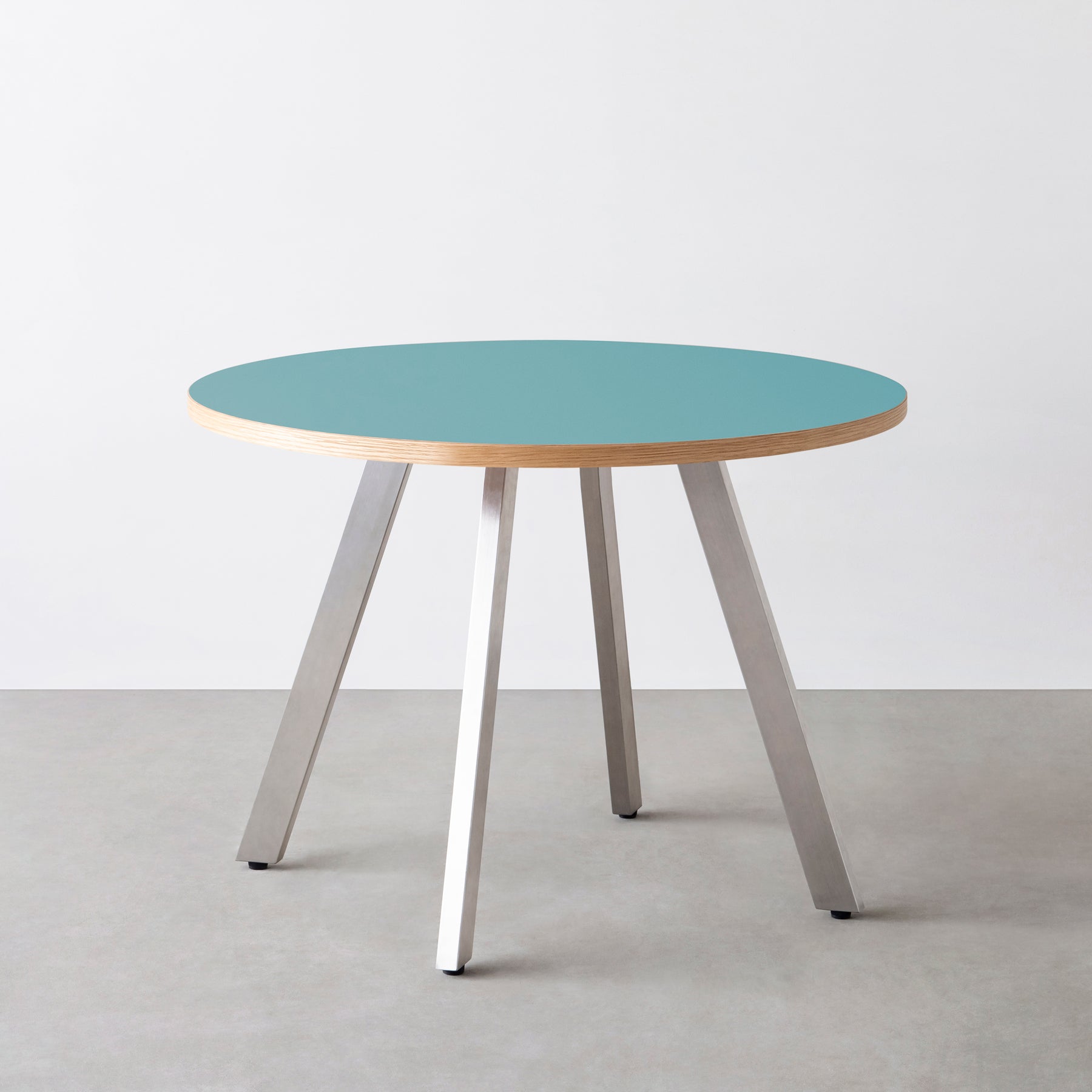 スマート造作カフェテーブル / リノリウム 全32色　ステンレススチール脚 4本脚 × ラウンド φ81 - 100