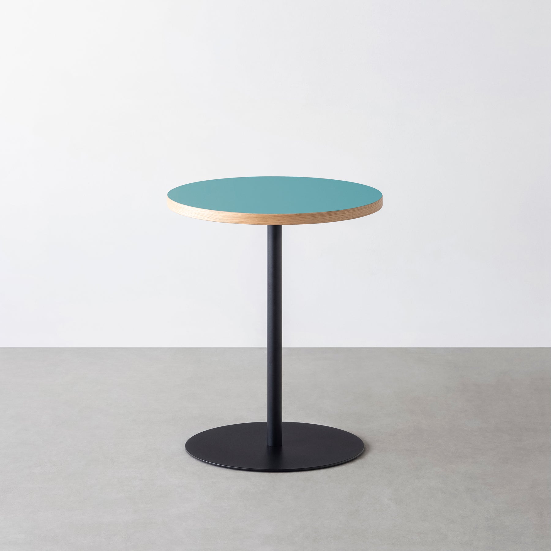 スマート造作カフェテーブル / リノリウム 全32色　黒スチール脚 1本脚 × ラウンド φ50 - 60