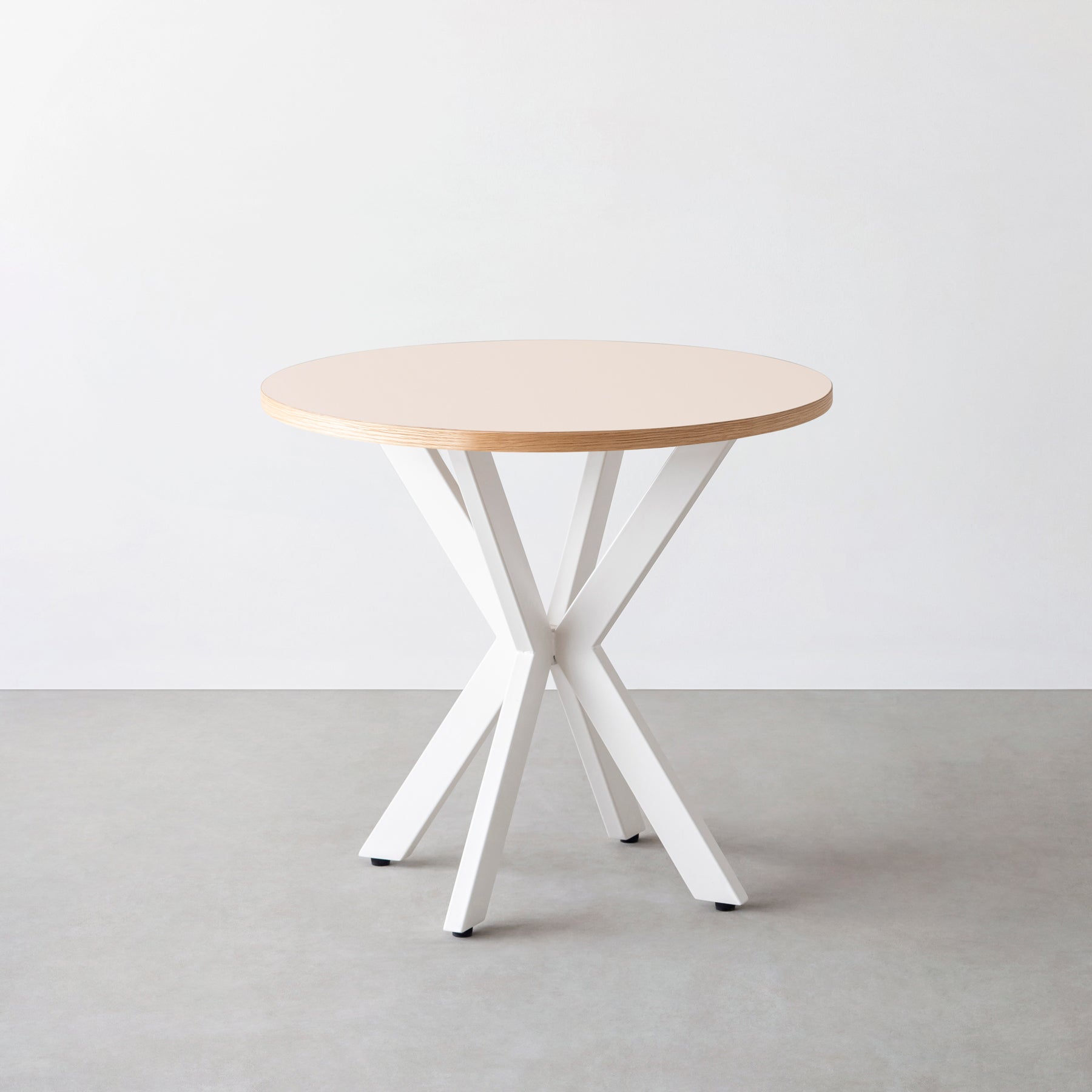 スマート造作カフェテーブル / リノリウム 全32色　白スチール脚 カフェX × ラウンド φ71 - 80