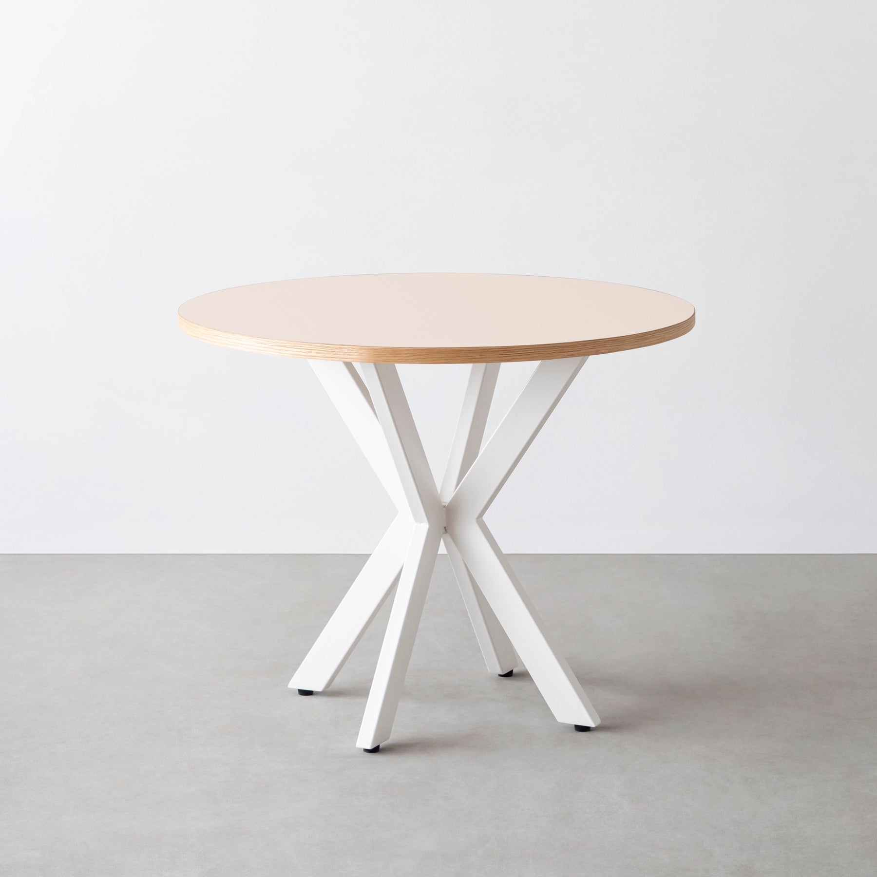 スマート造作カフェテーブル / リノリウム 全32色　白スチール脚 カフェX × ラウンド φ81 - 90