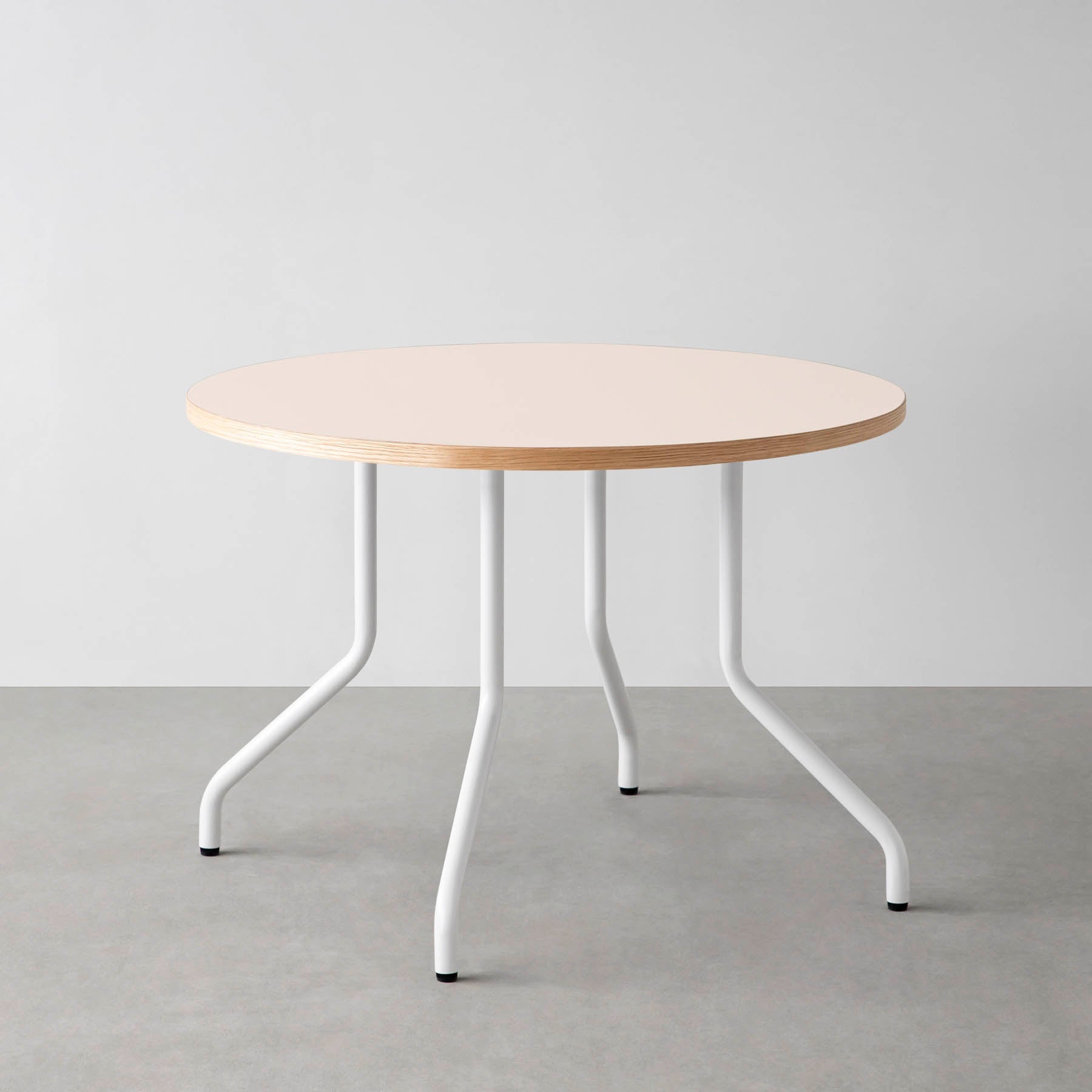 スマート造作カフェテーブル / リノリウム 全32色　白スチール脚 4本脚 × ラウンド φ81 - 100