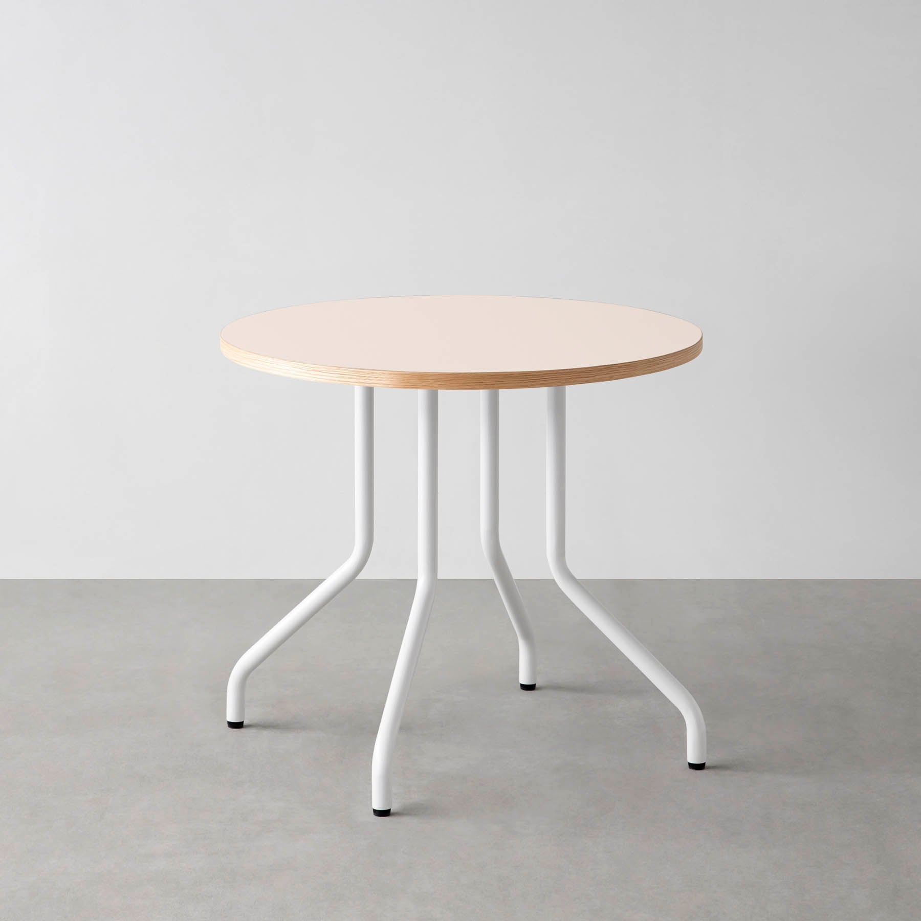 スマート造作カフェテーブル / リノリウム 全32色　白スチール脚 4本脚 × ラウンド φ61 - 80