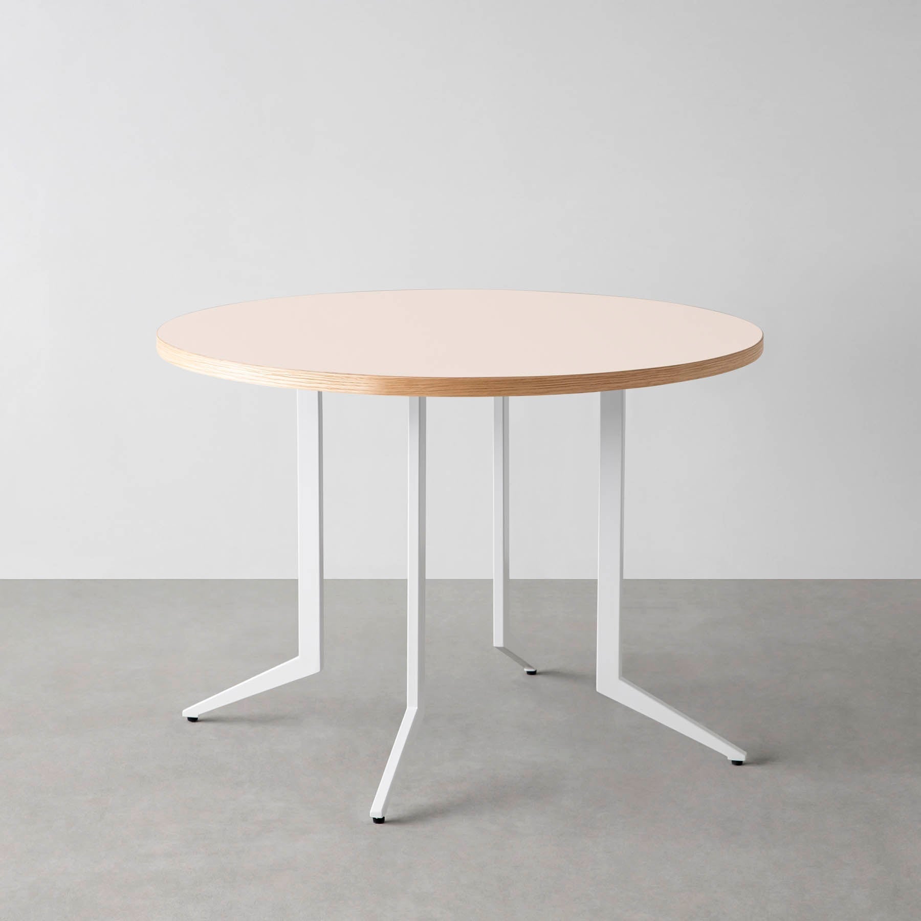 スマート造作カフェテーブル / リノリウム 全32色　白スチール脚 4本脚 × ラウンド φ81 - 100