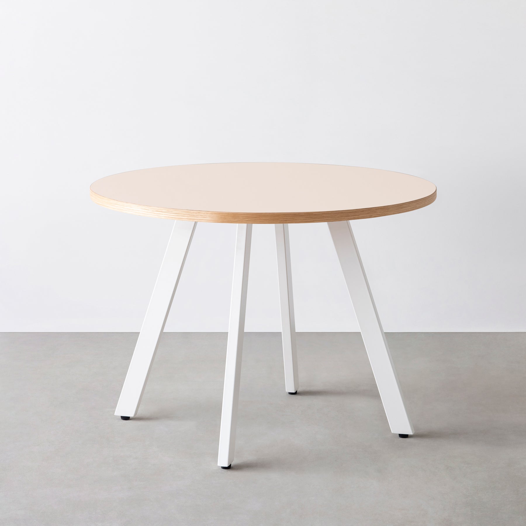 スマート造作カフェテーブル / リノリウム 全32色　白スチール脚 4本脚 × ラウンド φ81 - 100