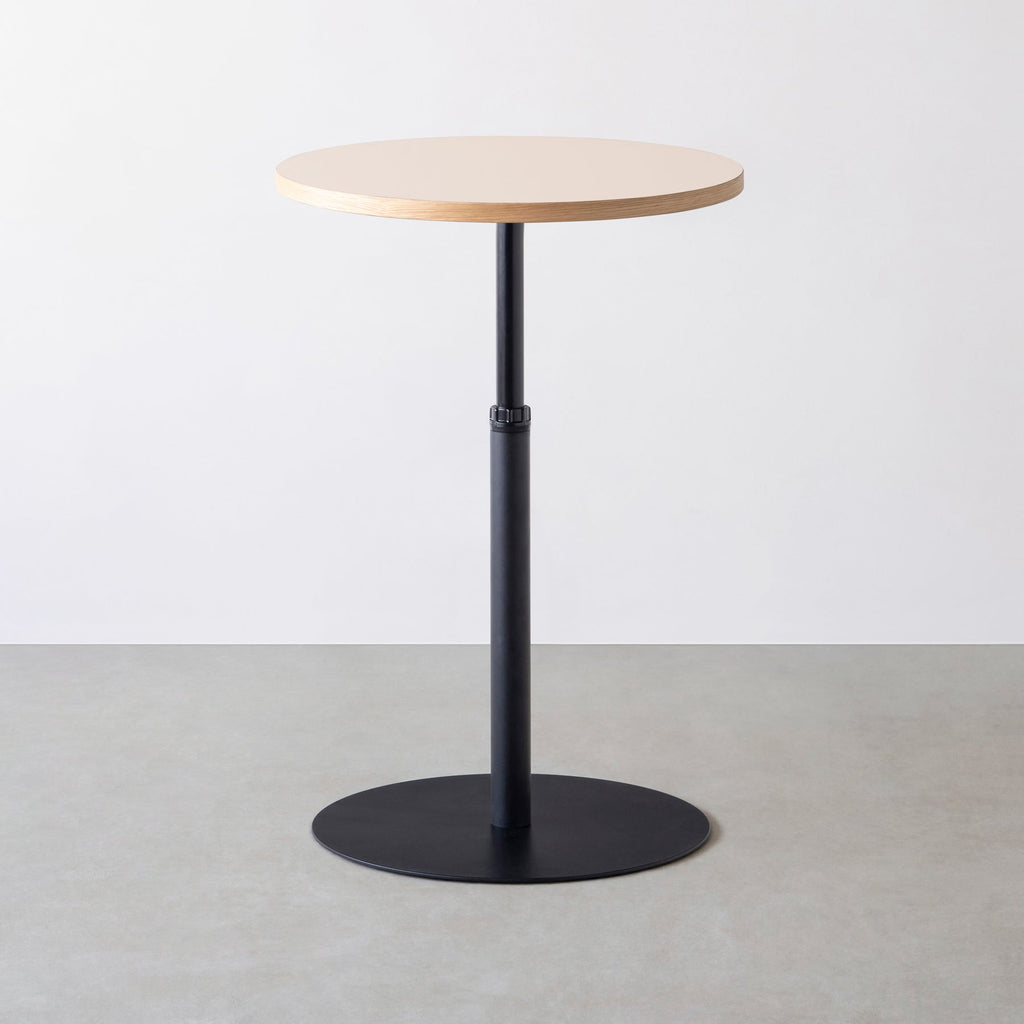 スマート造作カフェテーブル / リノリウム 全32色　黒スチール脚 1本脚 × ラウンド φ61 - 70