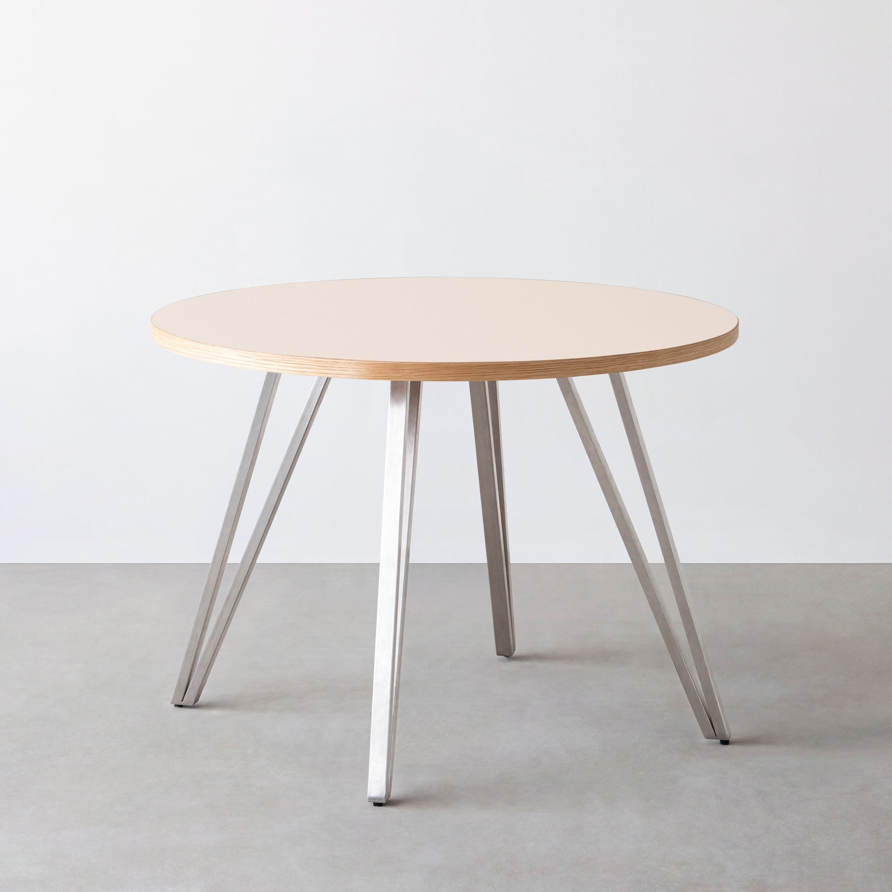 スマート造作カフェテーブル / リノリウム 全32色　ステンレススチール脚 4本脚 × ラウンド φ81 - 100