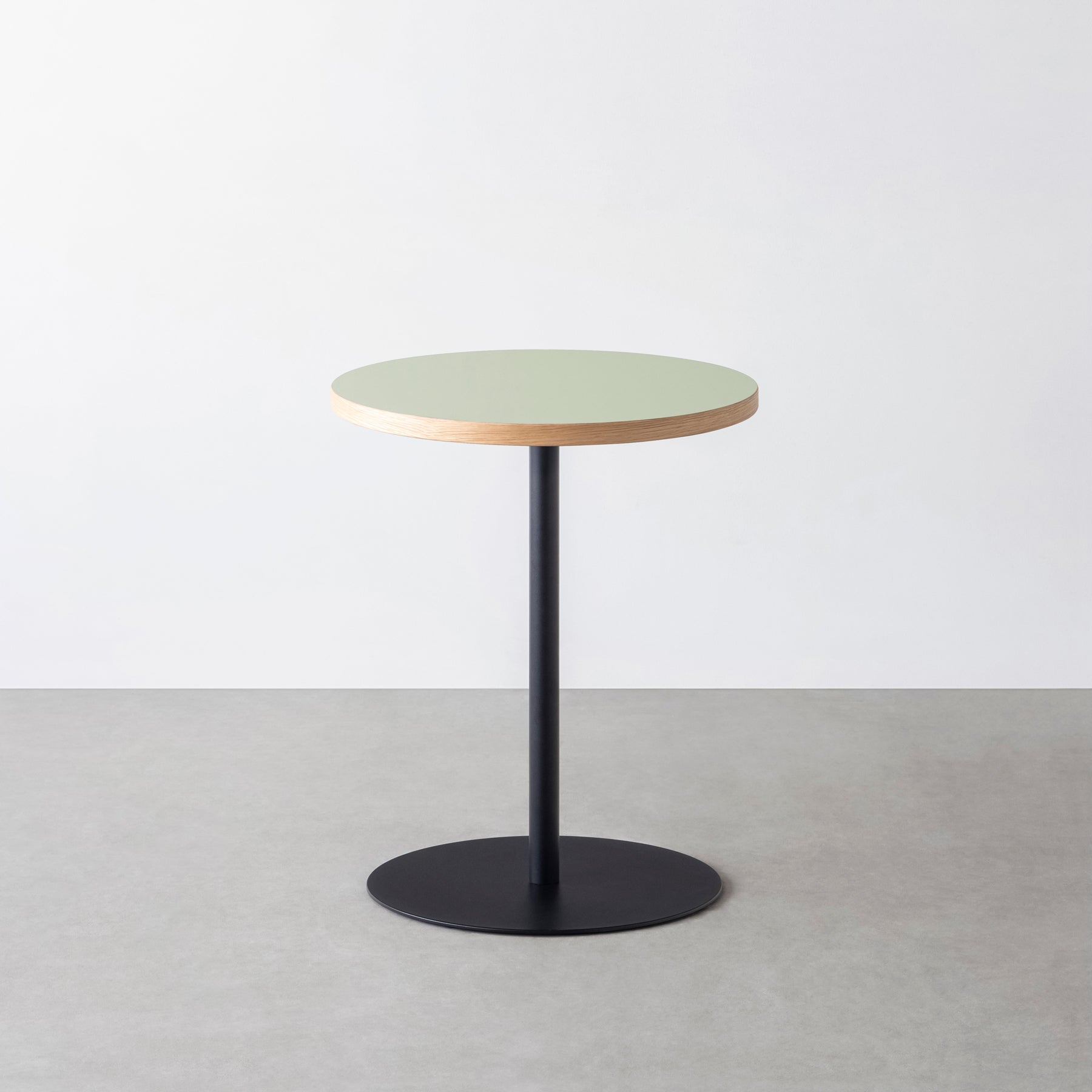 スマート造作カフェテーブル / リノリウム 全32色　黒スチール脚 1本脚 × ラウンド φ50 - 60