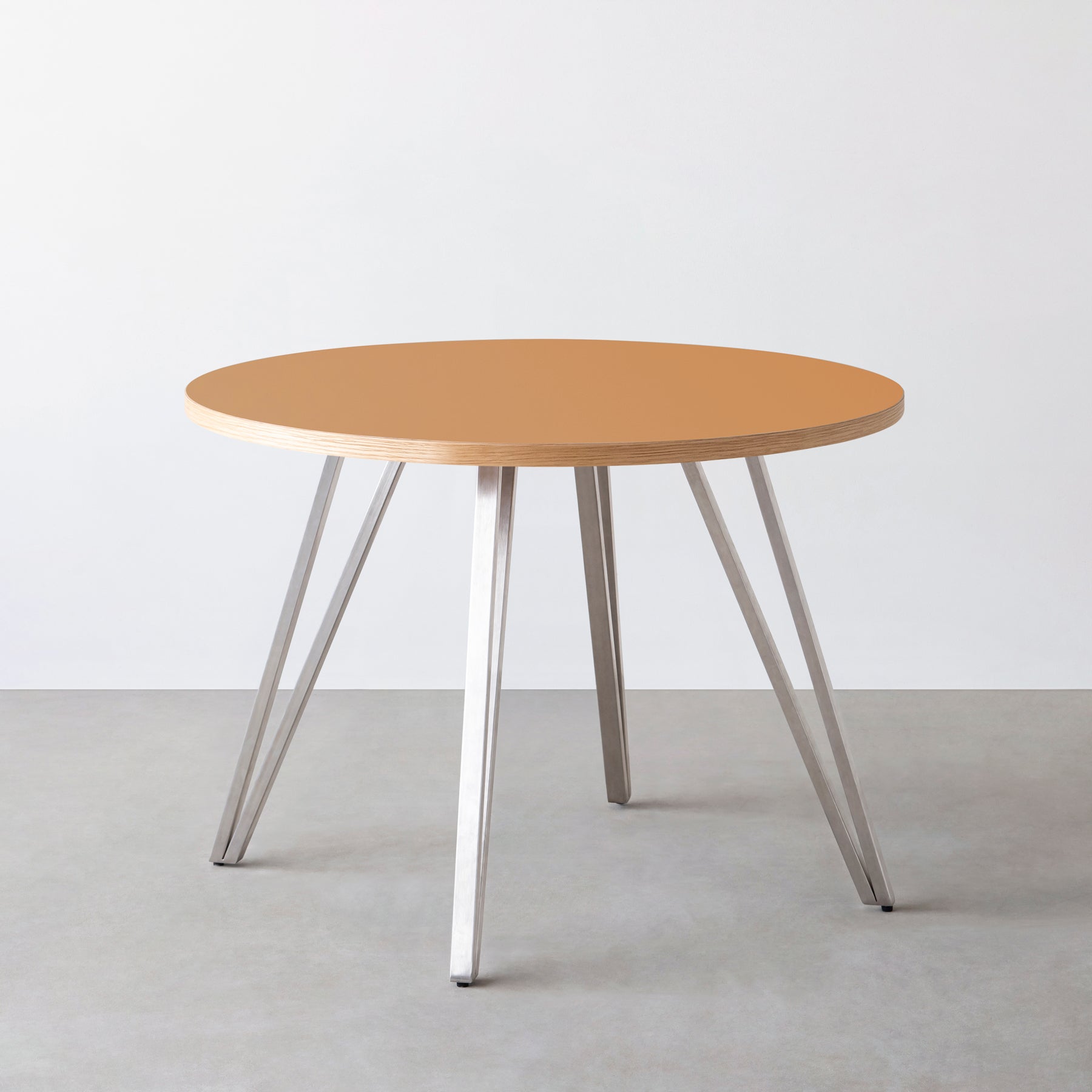 スマート造作カフェテーブル / リノリウム 全32色　ステンレススチール脚 4本脚 × ラウンド φ81 - 100