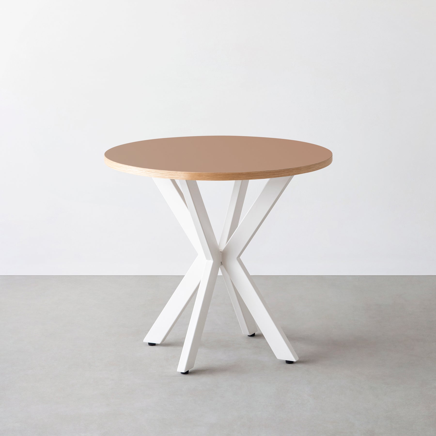 スマート造作カフェテーブル / リノリウム 全32色　白スチール脚 カフェX × ラウンド φ71 - 80