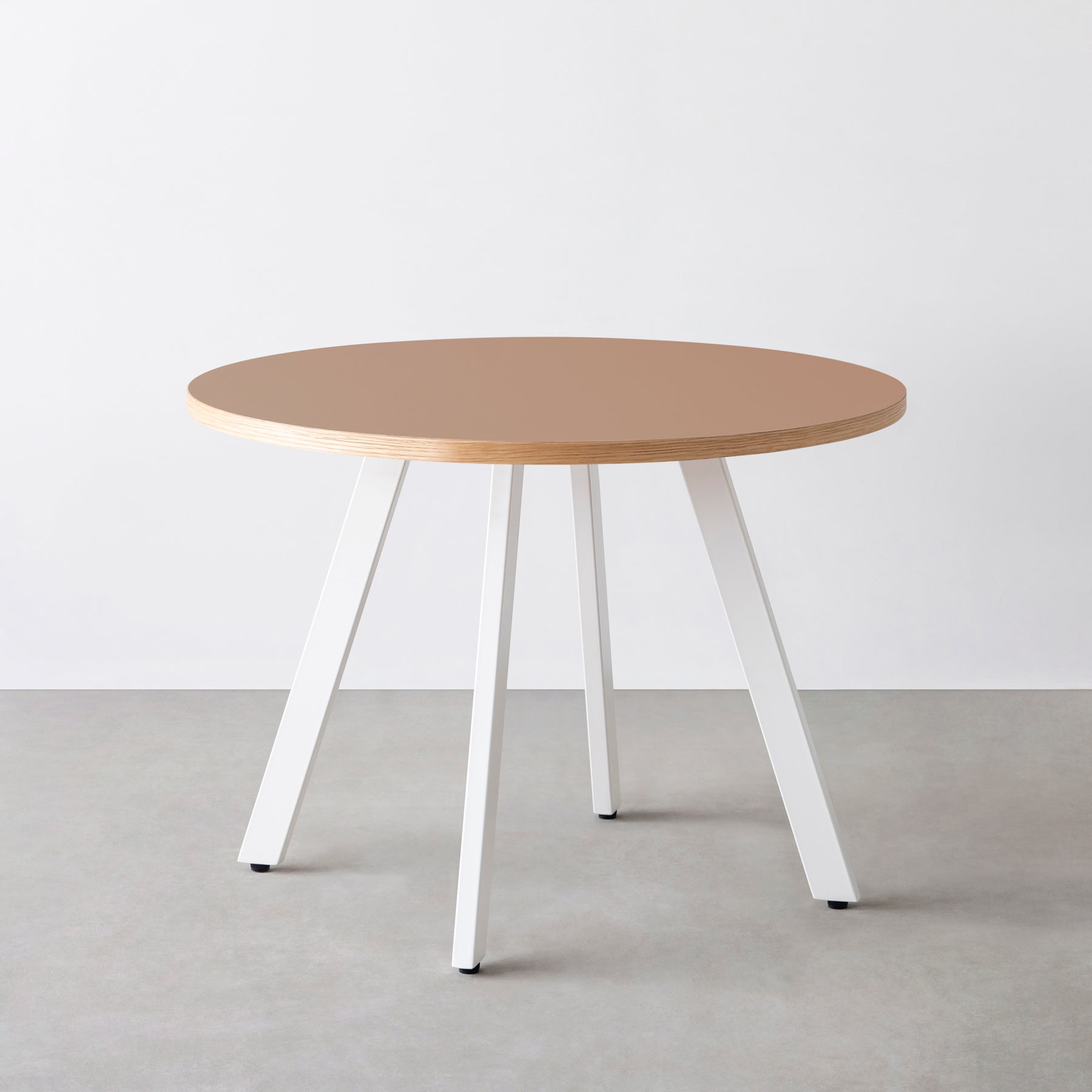 スマート造作カフェテーブル / リノリウム 全32色　白スチール脚 4本脚 × ラウンド φ81 - 100