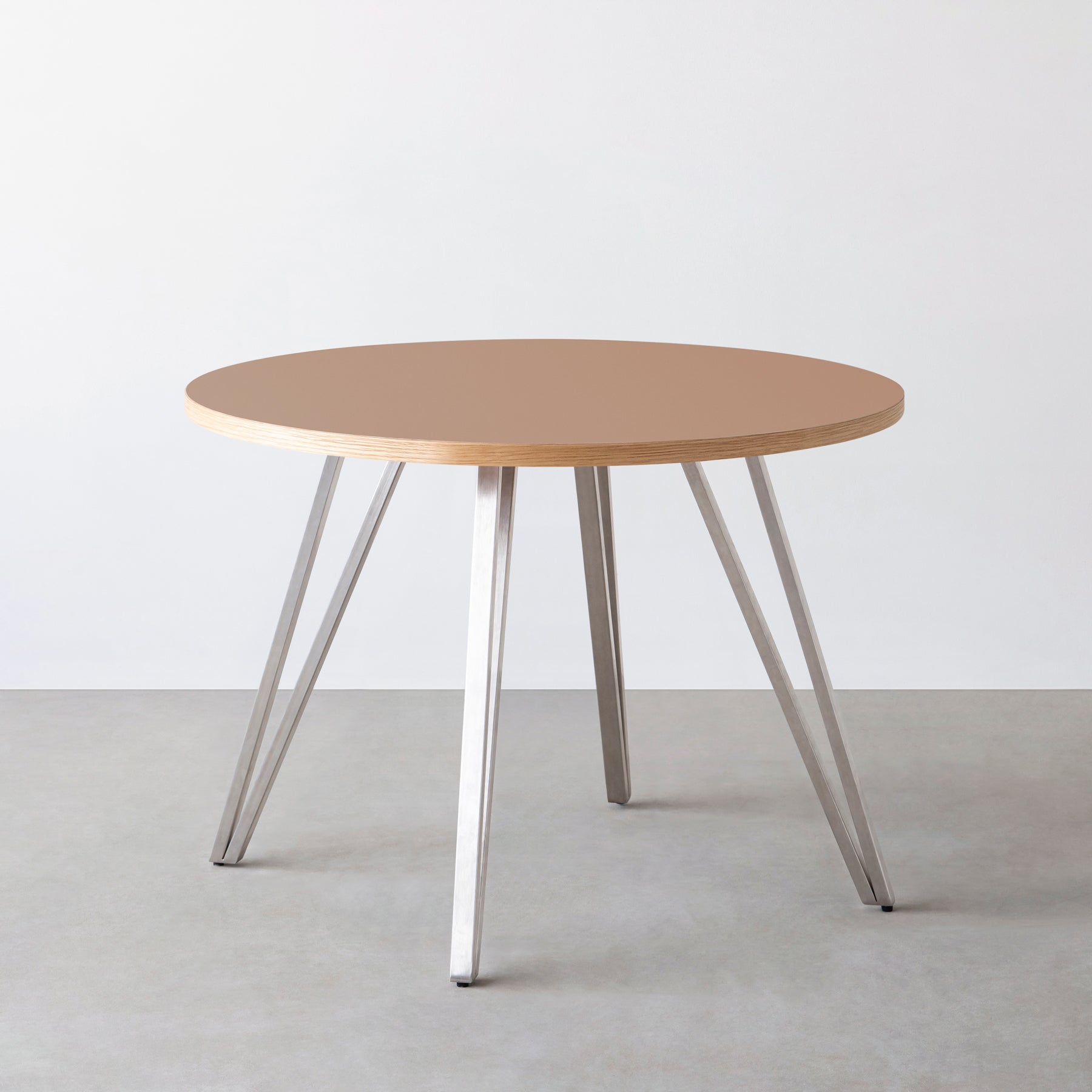 スマート造作カフェテーブル / リノリウム 全32色　ステンレススチール脚 4本脚 × ラウンド φ81 - 100