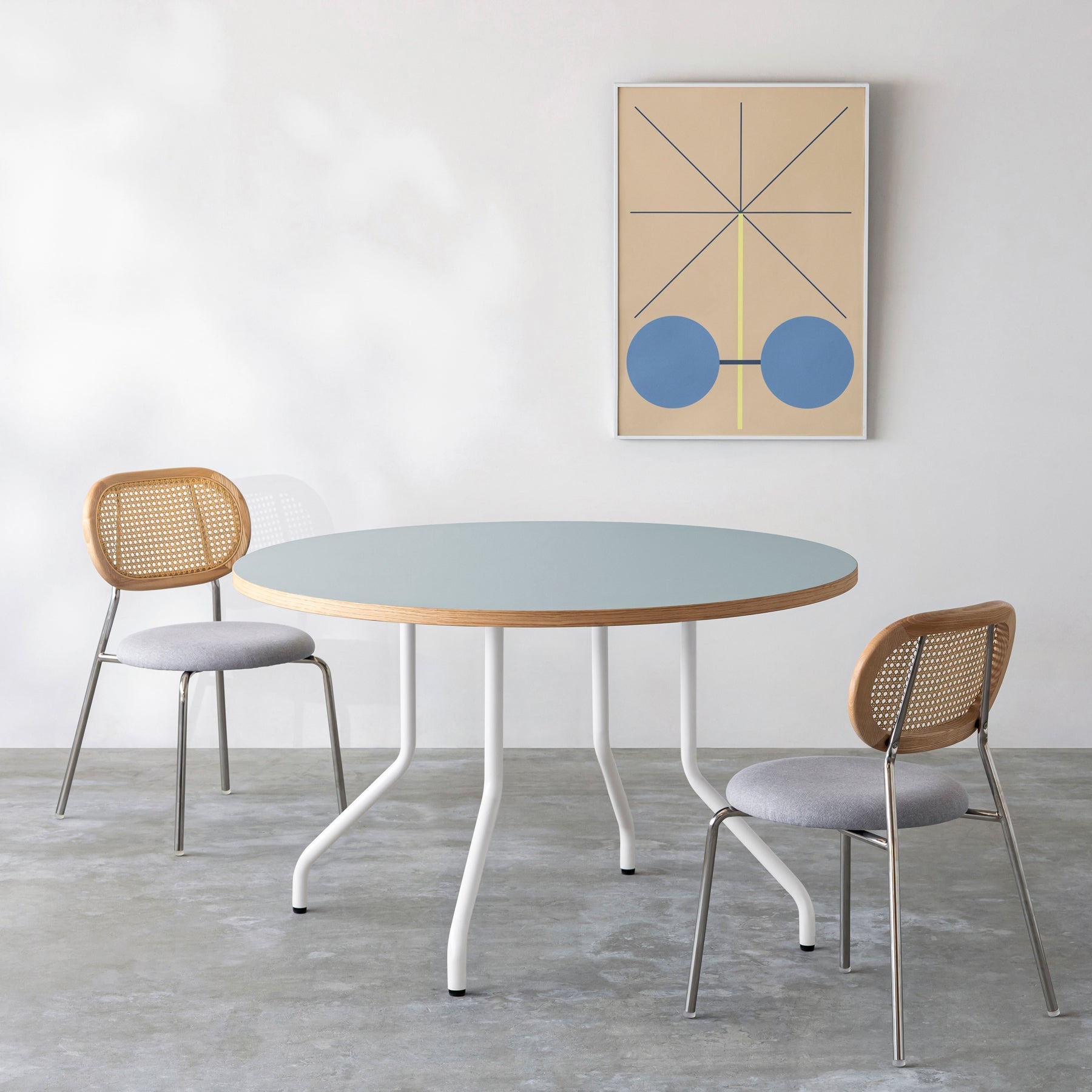 THE CAFE TABLE / リノリウム 全32色　White Steel 4本脚 × ラウンド φ101 - 120