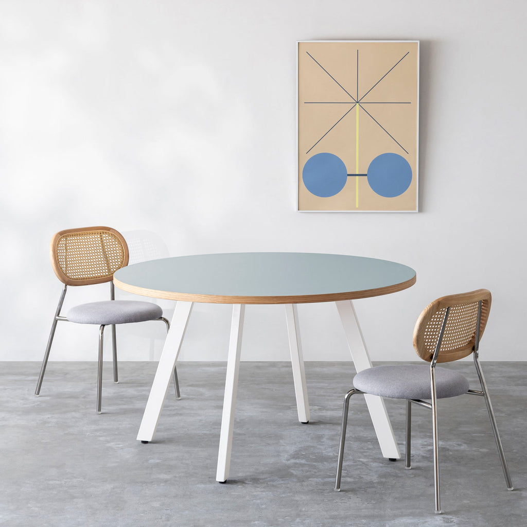 THE CAFE TABLE / リノリウム 全32色　White Steel 4本脚 × ラウンド φ101 - 120