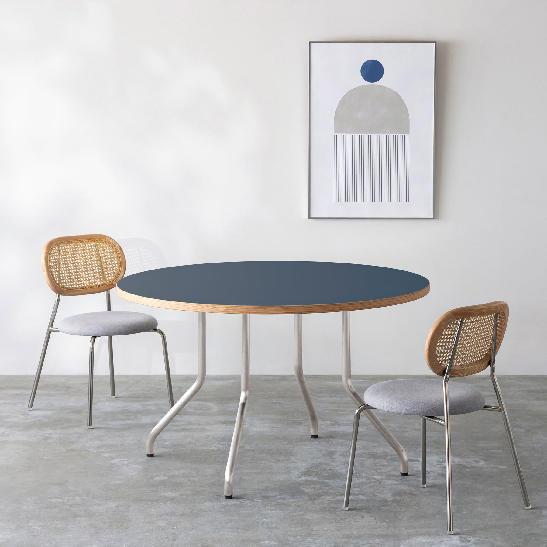 THE CAFE TABLE / リノリウム 全32色　Stainless 4本脚 × ラウンド φ101 - 120