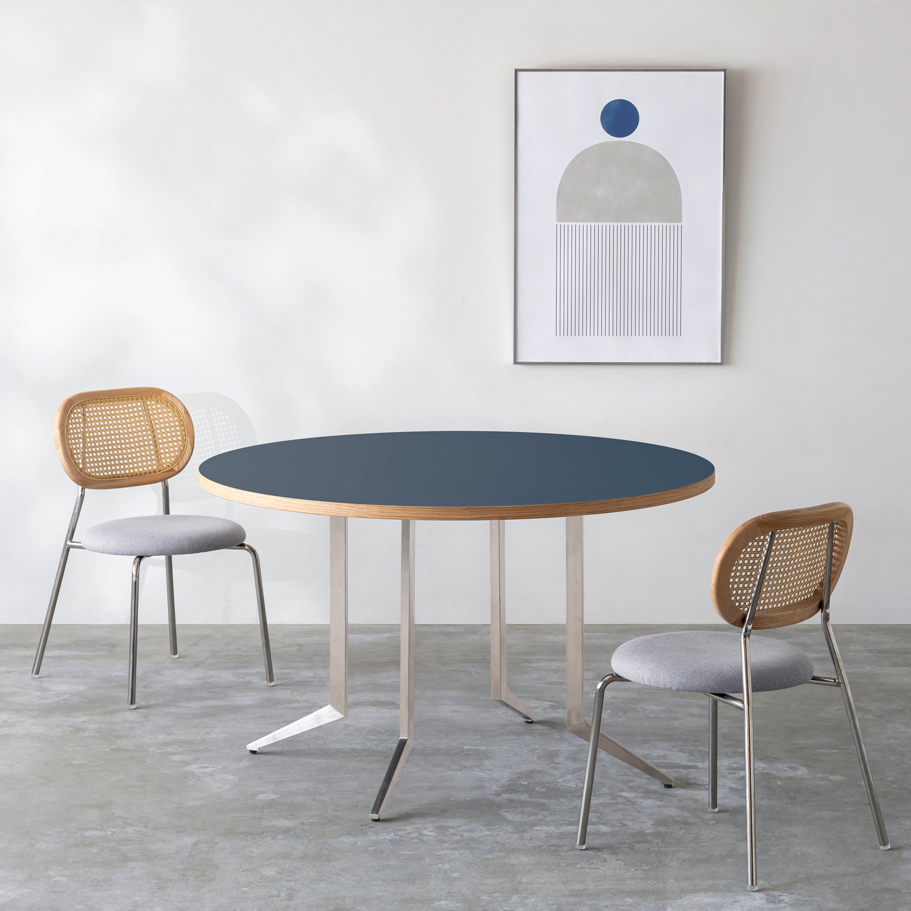 THE CAFE TABLE / リノリウム 全32色　Stainless 4本脚 × ラウンド φ101 - 120