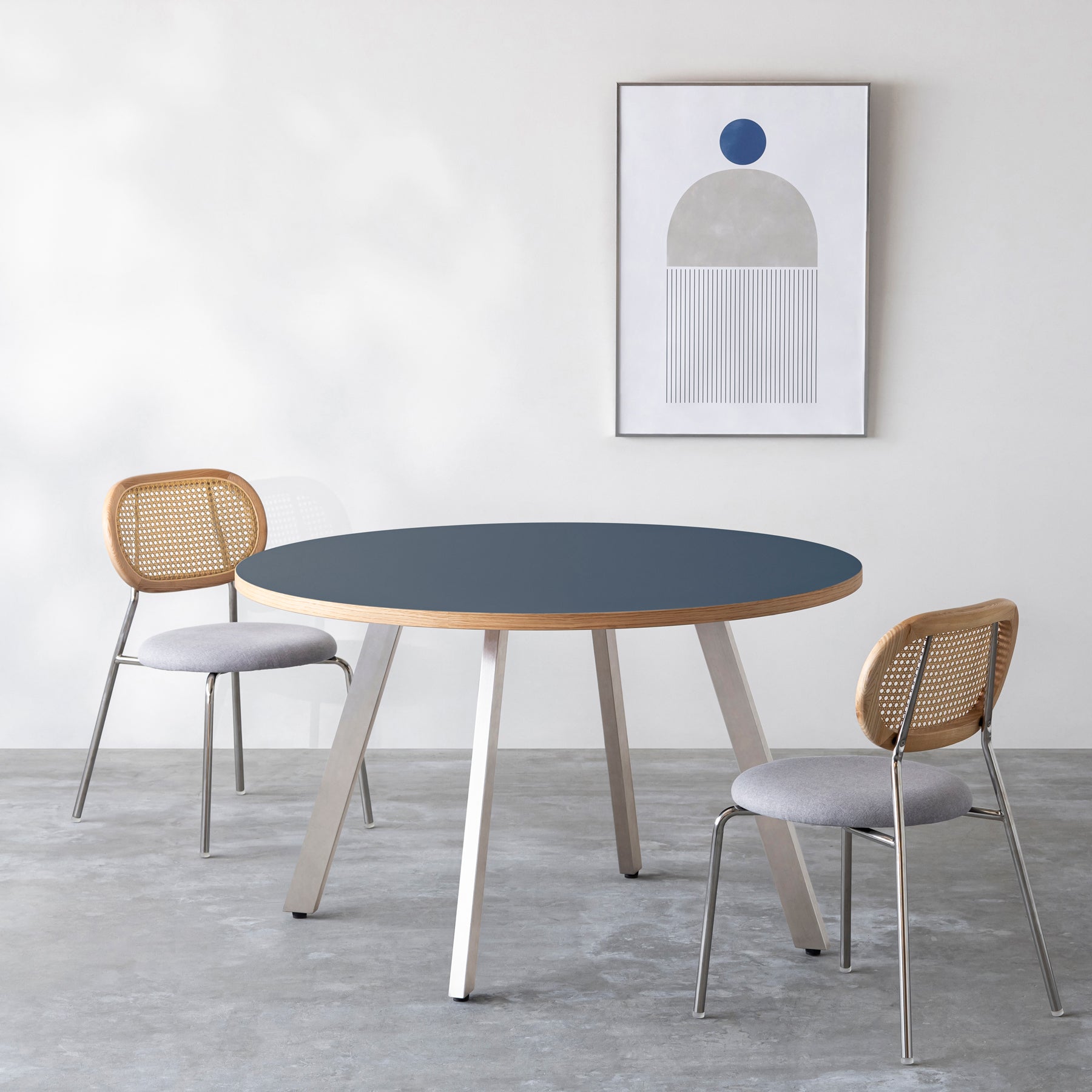THE CAFE TABLE / リノリウム 全32色　Stainless 4本脚 × ラウンド φ101 - 120
