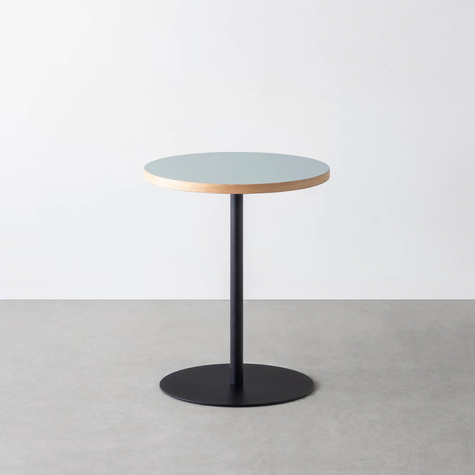 スマート造作カフェテーブル / リノリウム 全32色　黒スチール脚 1本脚 × ラウンド φ50 - 60