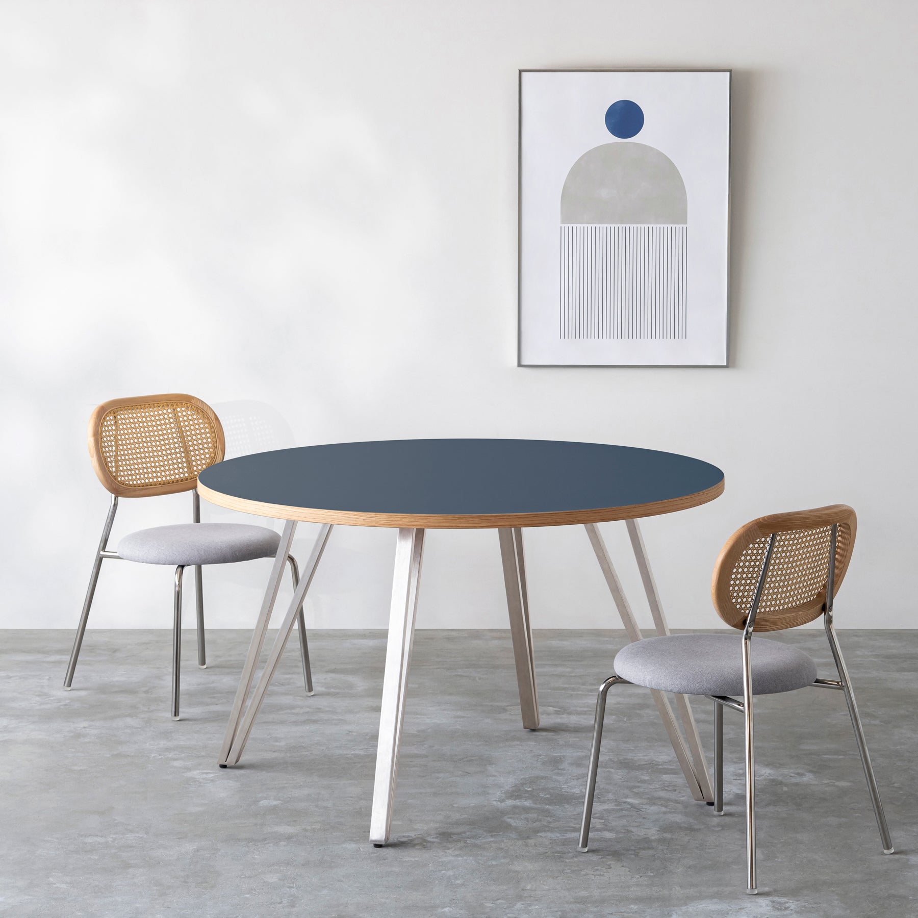 THE CAFE TABLE / リノリウム 全32色　Stainless 4本脚 × ラウンド φ101 - 120