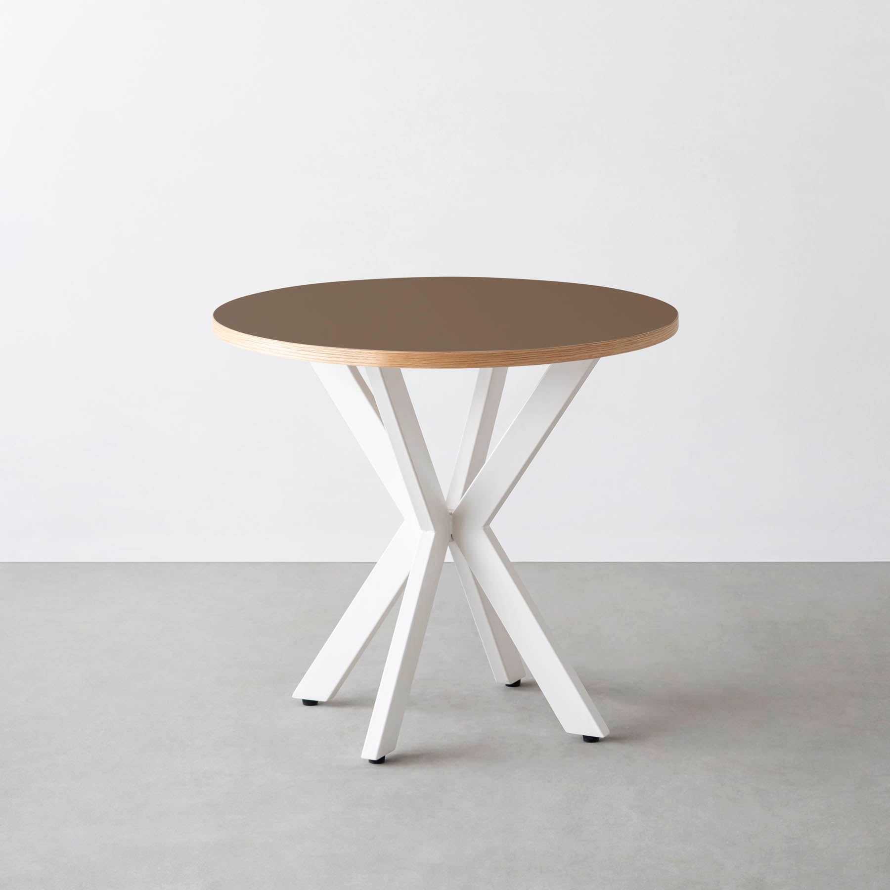 スマート造作カフェテーブル / リノリウム 全32色　白スチール脚 カフェX × ラウンド φ71 - 80