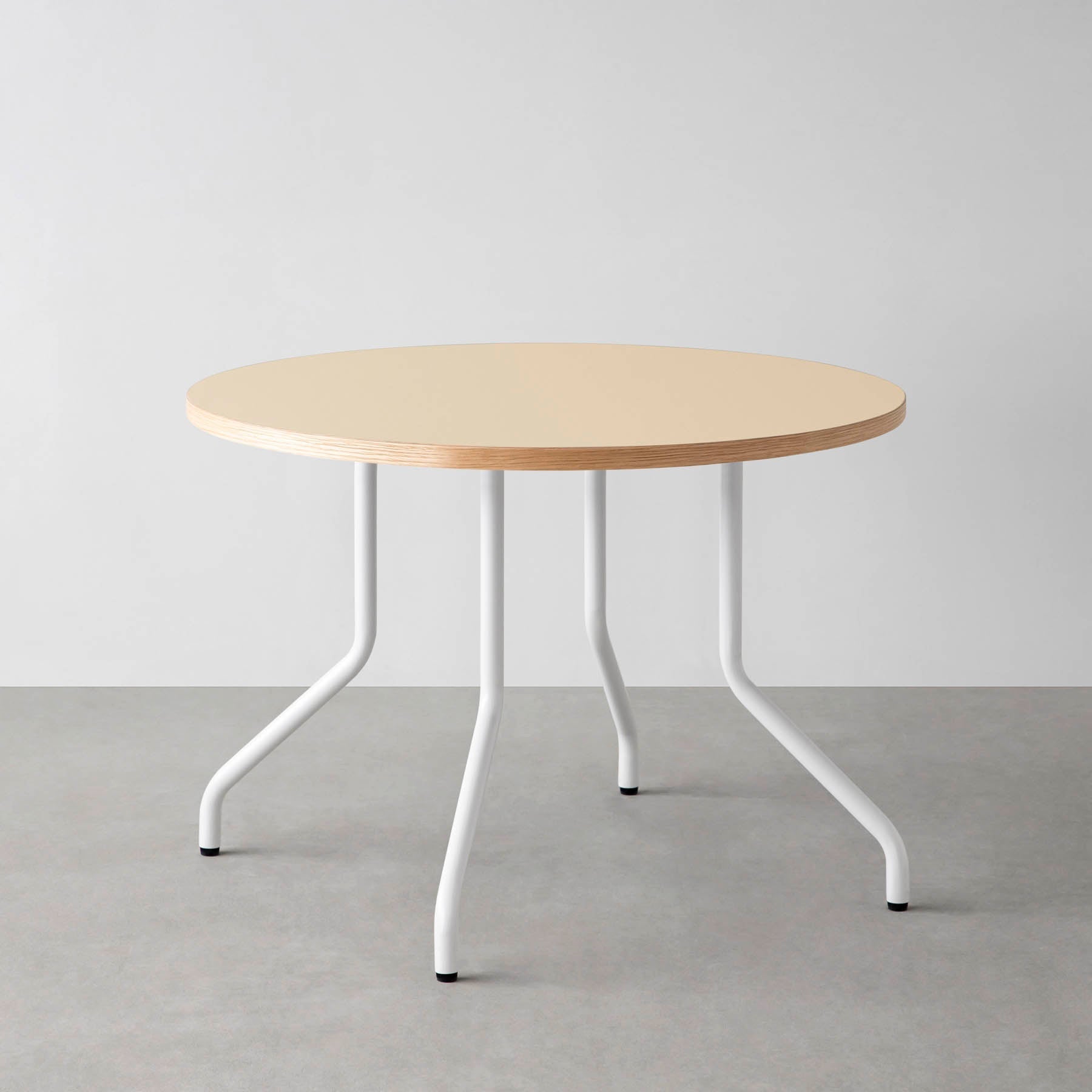 スマート造作カフェテーブル / リノリウム 全32色　白スチール脚 4本脚 × ラウンド φ81 - 100