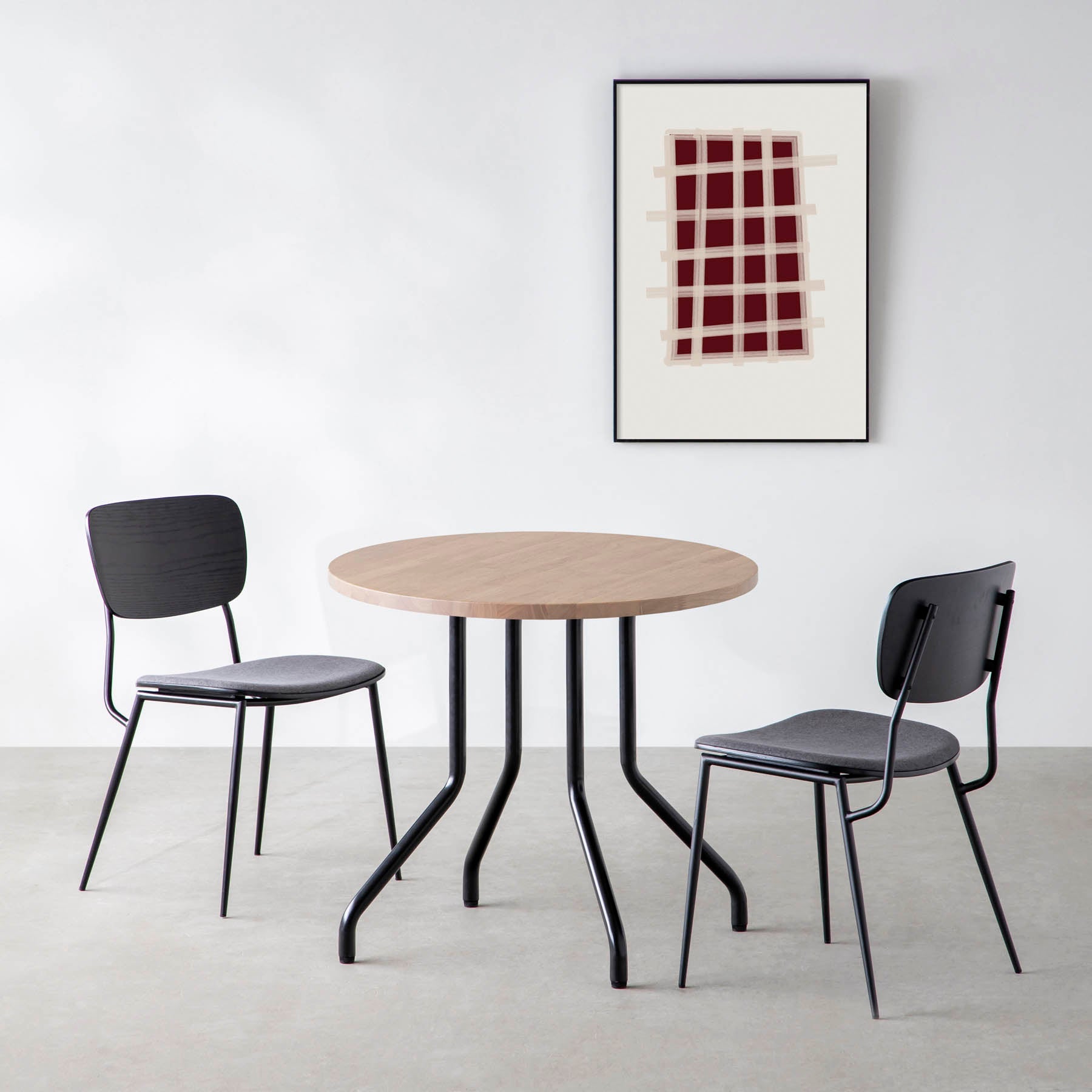 スマート造作カフェテーブル / ラバーウッド　黒スチール脚 4本脚 × ラウンド φ61 - 80