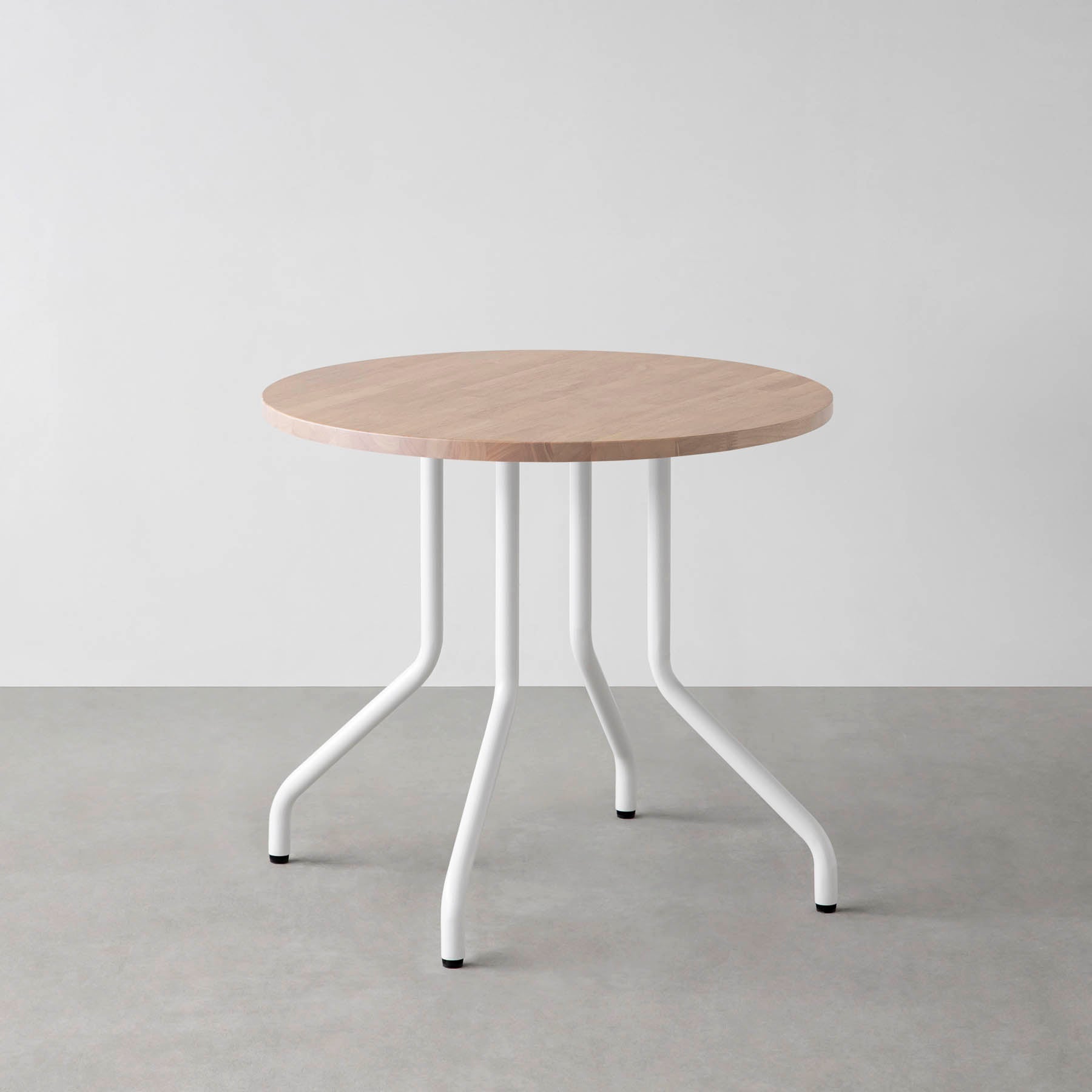 スマート造作カフェテーブル / ラバーウッド　白スチール脚 4本脚 × ラウンド φ61 - 80