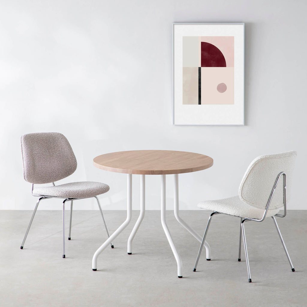 スマート造作カフェテーブル / ラバーウッド　白スチール脚 4本脚 × ラウンド φ61 - 80