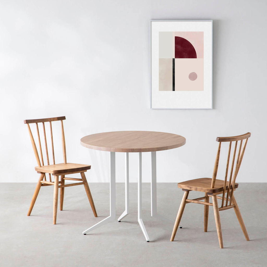 スマート造作カフェテーブル / ラバーウッド　白スチール脚 4本脚 × ラウンド φ61 - 80