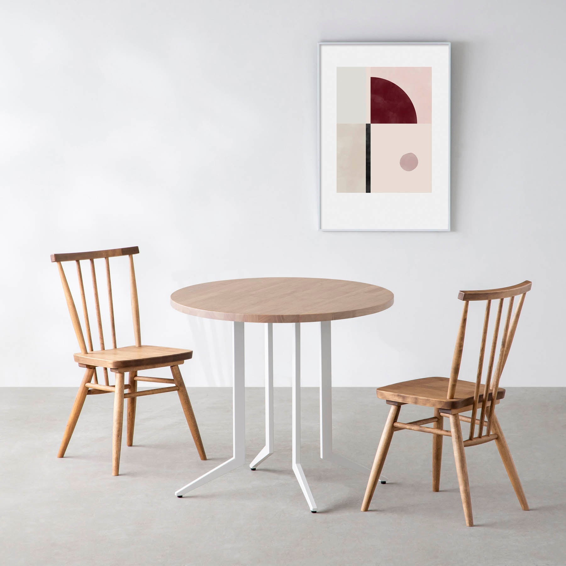 スマート造作カフェテーブル / ラバーウッド　白スチール脚 4本脚 × ラウンド φ61 - 80