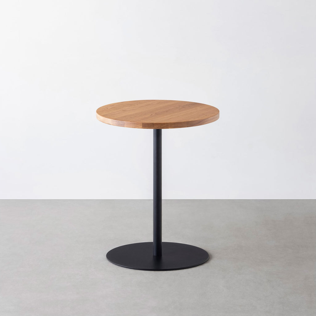 スマート造作カフェテーブル / 無垢 ホワイトオーク　黒スチール脚 1本脚 × ラウンド φ50 - 60