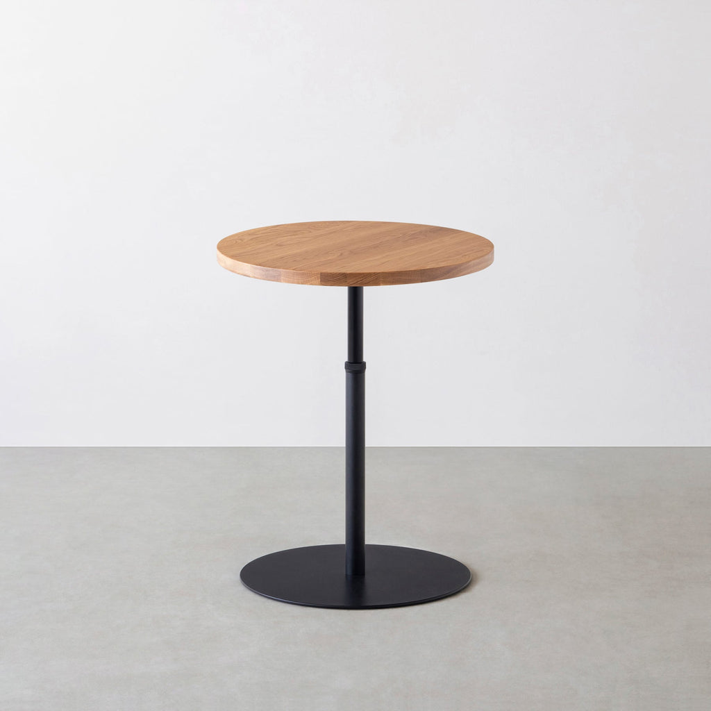 スマート造作カフェテーブル / 無垢 ホワイトオーク　黒スチール脚 1本脚 × ラウンド φ50 - 60