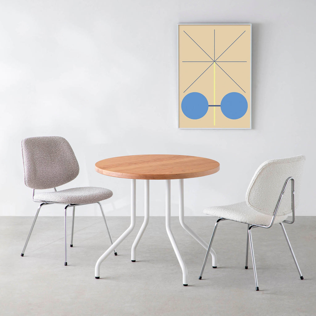 スマート造作カフェテーブル / 無垢 ブラックチェリー　白スチール脚 4本脚 × ラウンド φ61 - 80