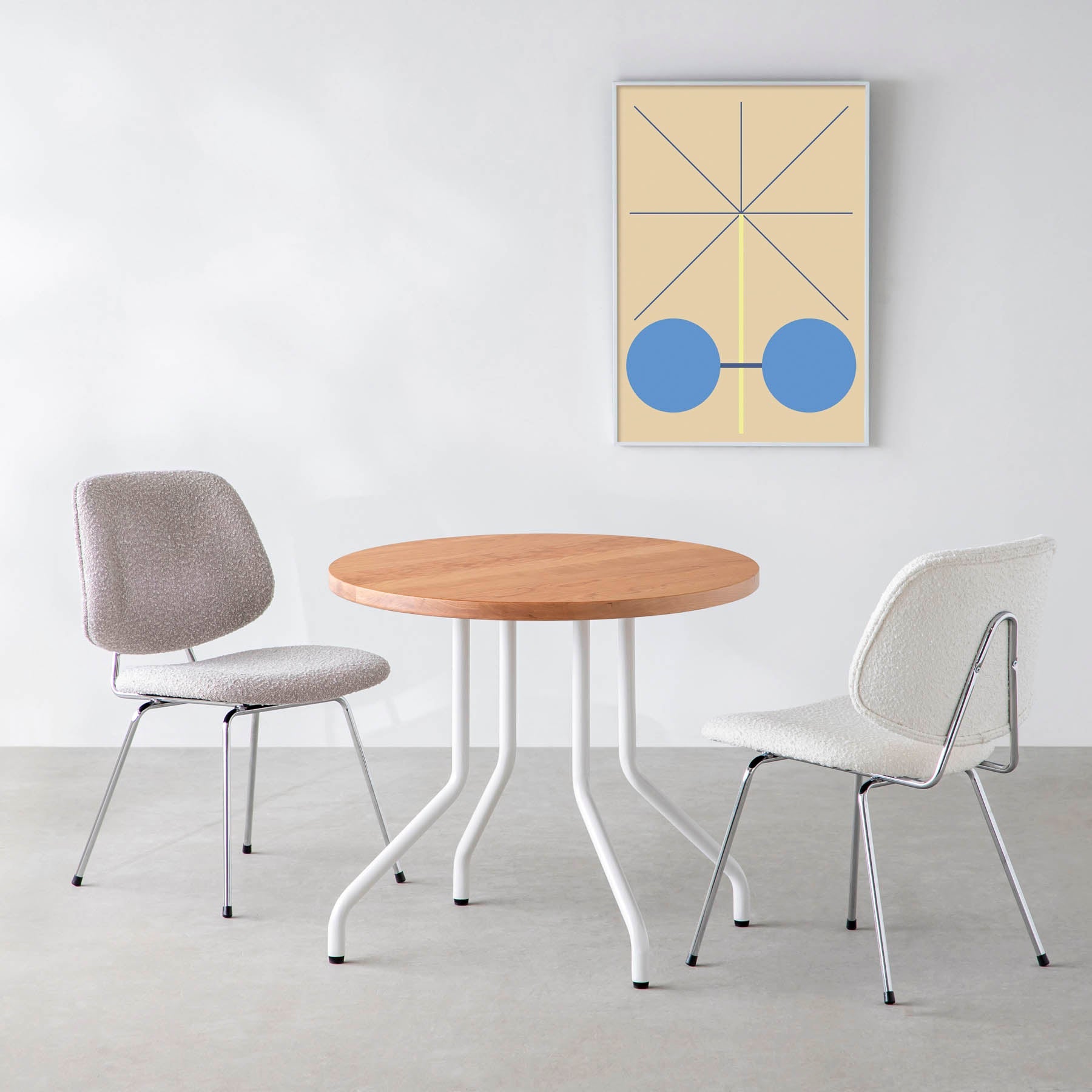 スマート造作カフェテーブル / 無垢 ブラックチェリー　白スチール脚 4本脚 × ラウンド φ61 - 80