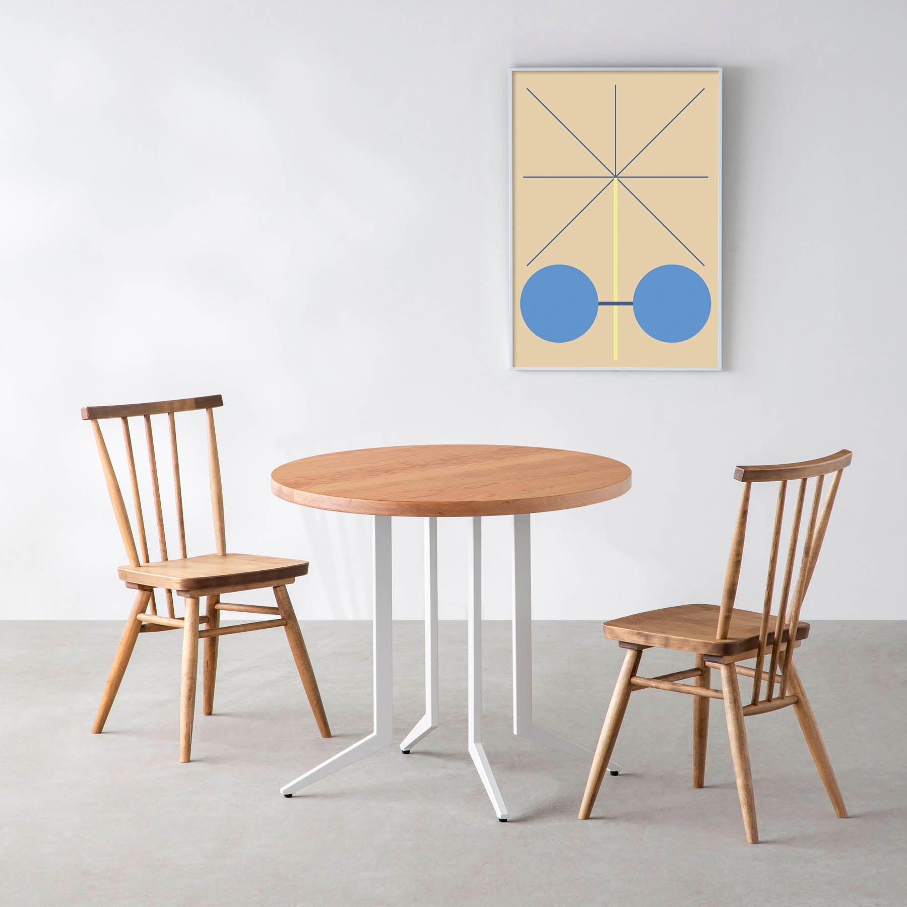 スマート造作カフェテーブル / 無垢 ブラックチェリー　白スチール脚 4本脚 × ラウンド φ61 - 80