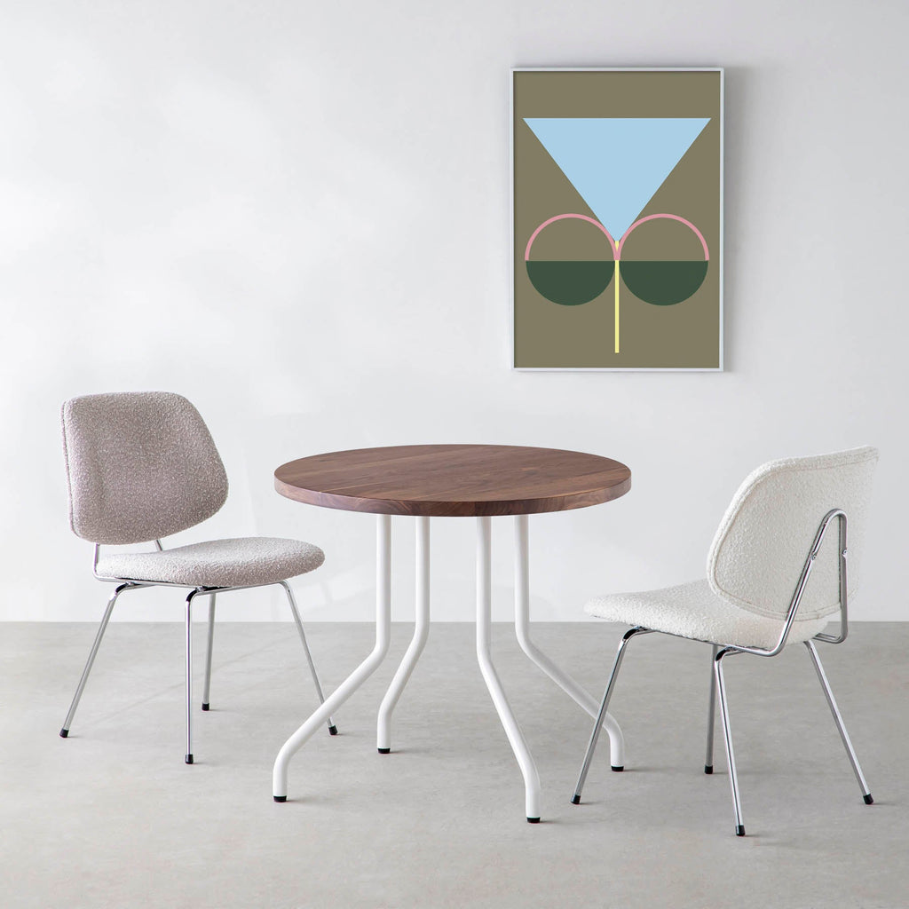 スマート造作カフェテーブル / 無垢 ウォルナット　白スチール脚 4本脚 × ラウンド φ61 - 80