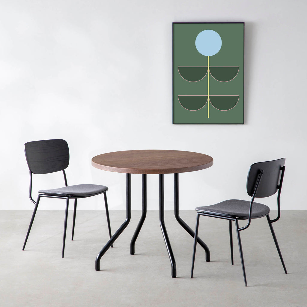 スマート造作カフェテーブル / ウォルナット　黒スチール脚 4本脚 × ラウンド φ61 - 80