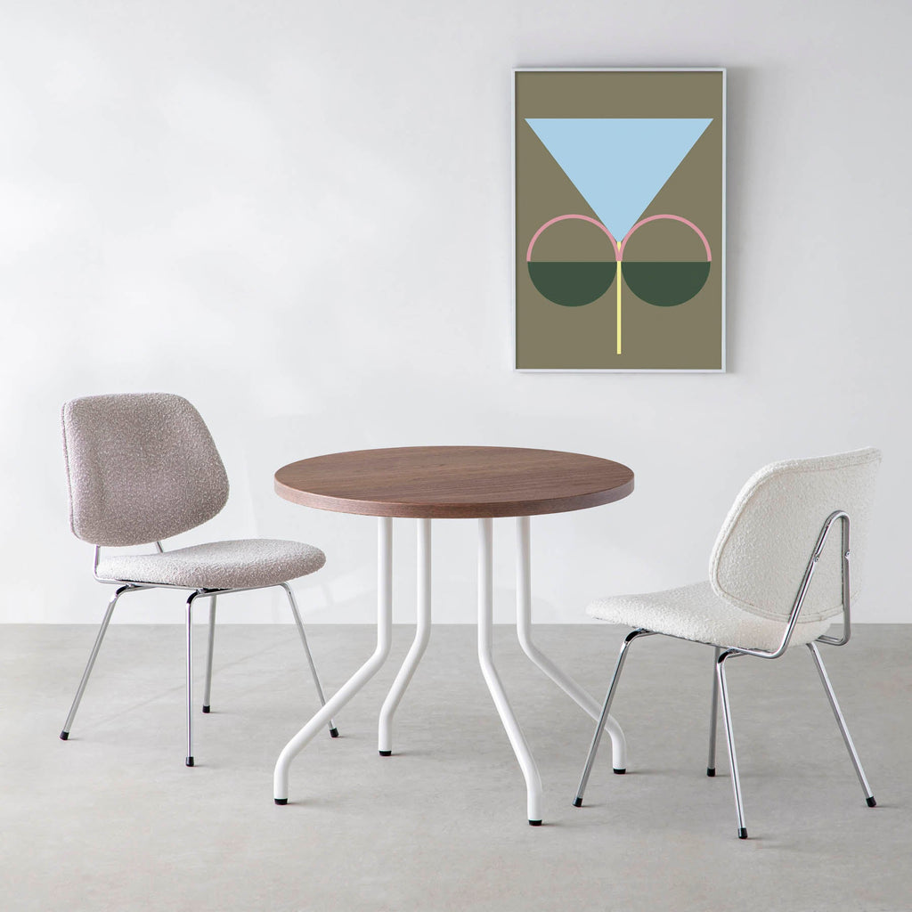 スマート造作カフェテーブル / ウォルナット　白スチール脚 4本脚 × ラウンド φ61 - 80