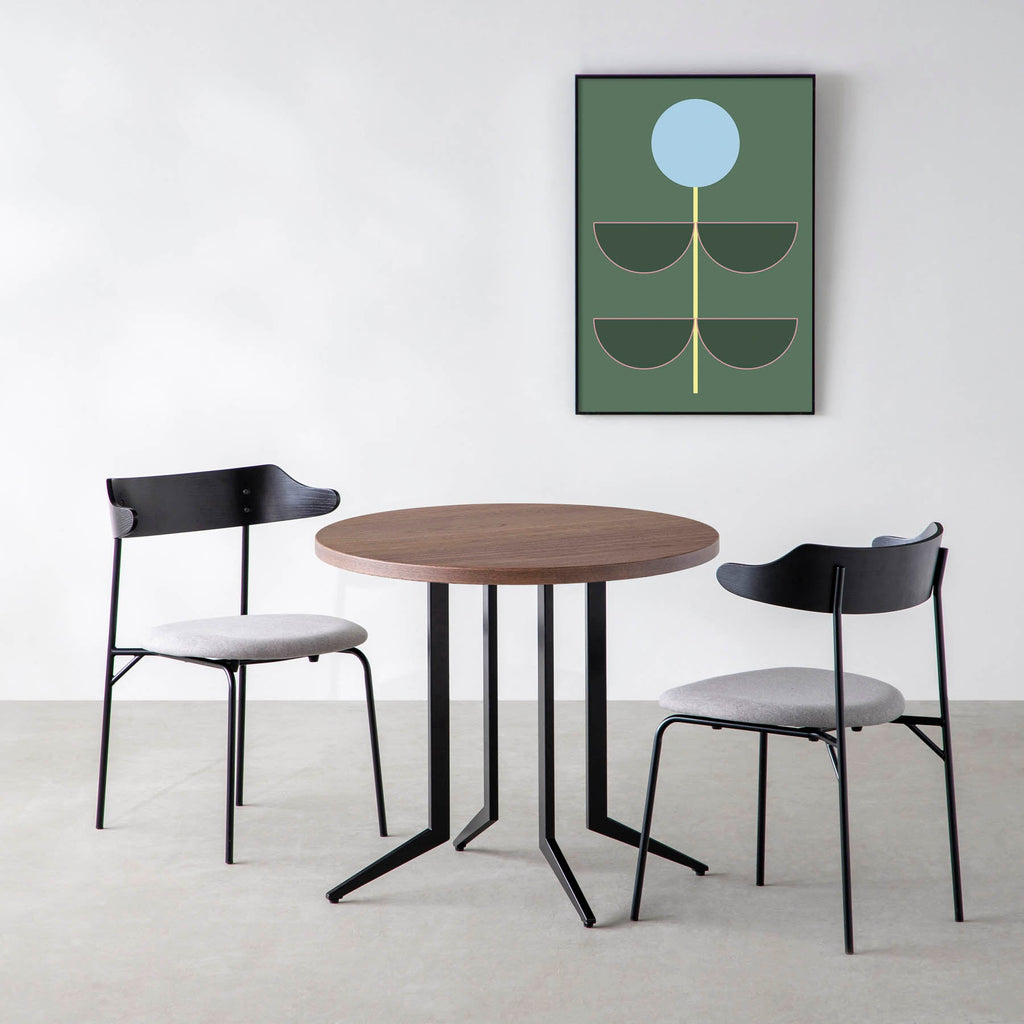 スマート造作カフェテーブル / ウォルナット　黒スチール脚 4本脚 × ラウンド φ61 - 80