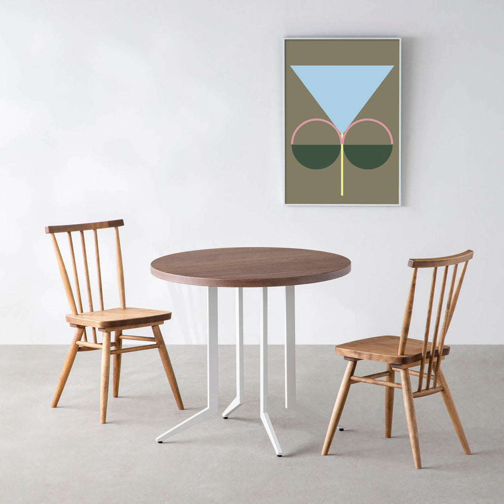 スマート造作カフェテーブル / ウォルナット　白スチール脚 4本脚 × ラウンド φ61 - 80