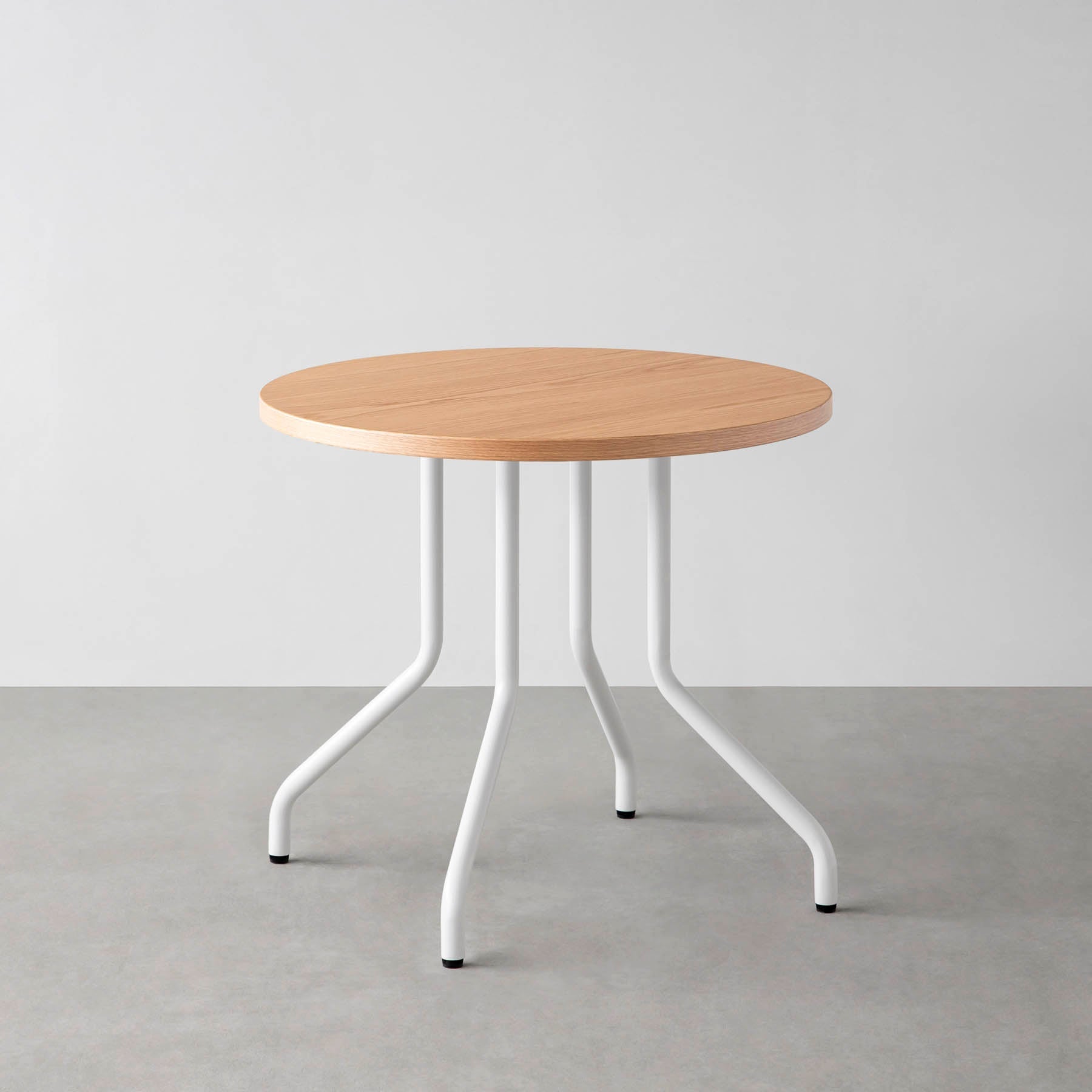 スマート造作カフェテーブル / ホワイトオーク　白スチール脚 4本脚 × ラウンド φ61 - 80