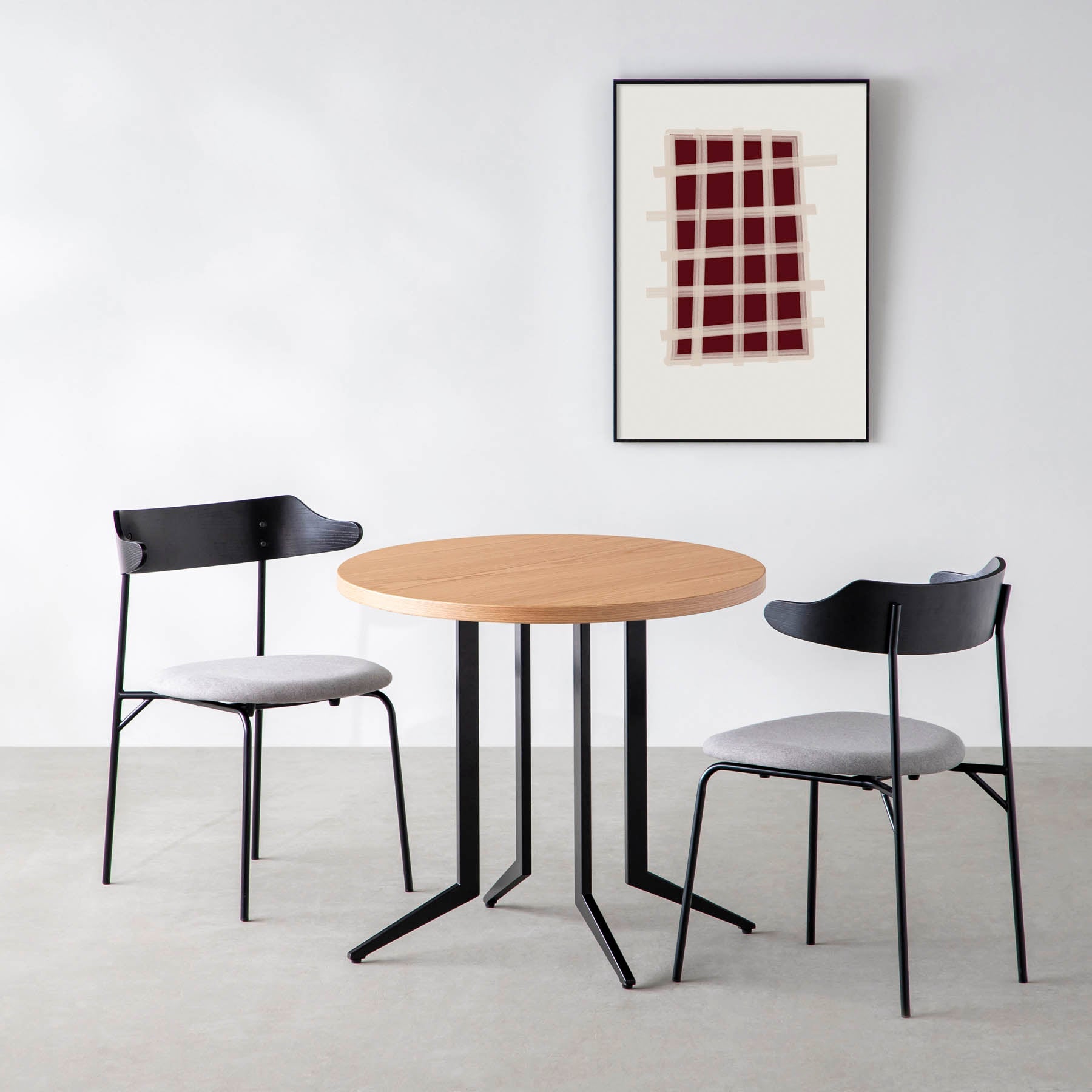 スマート造作カフェテーブル / ホワイトオーク　黒スチール脚 4本脚 × ラウンド φ61 - 80