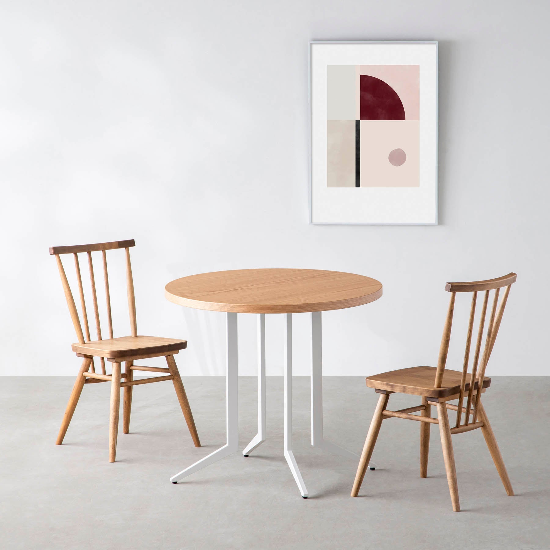 スマート造作カフェテーブル / ホワイトオーク　白スチール脚 4本脚 × ラウンド φ61 - 80