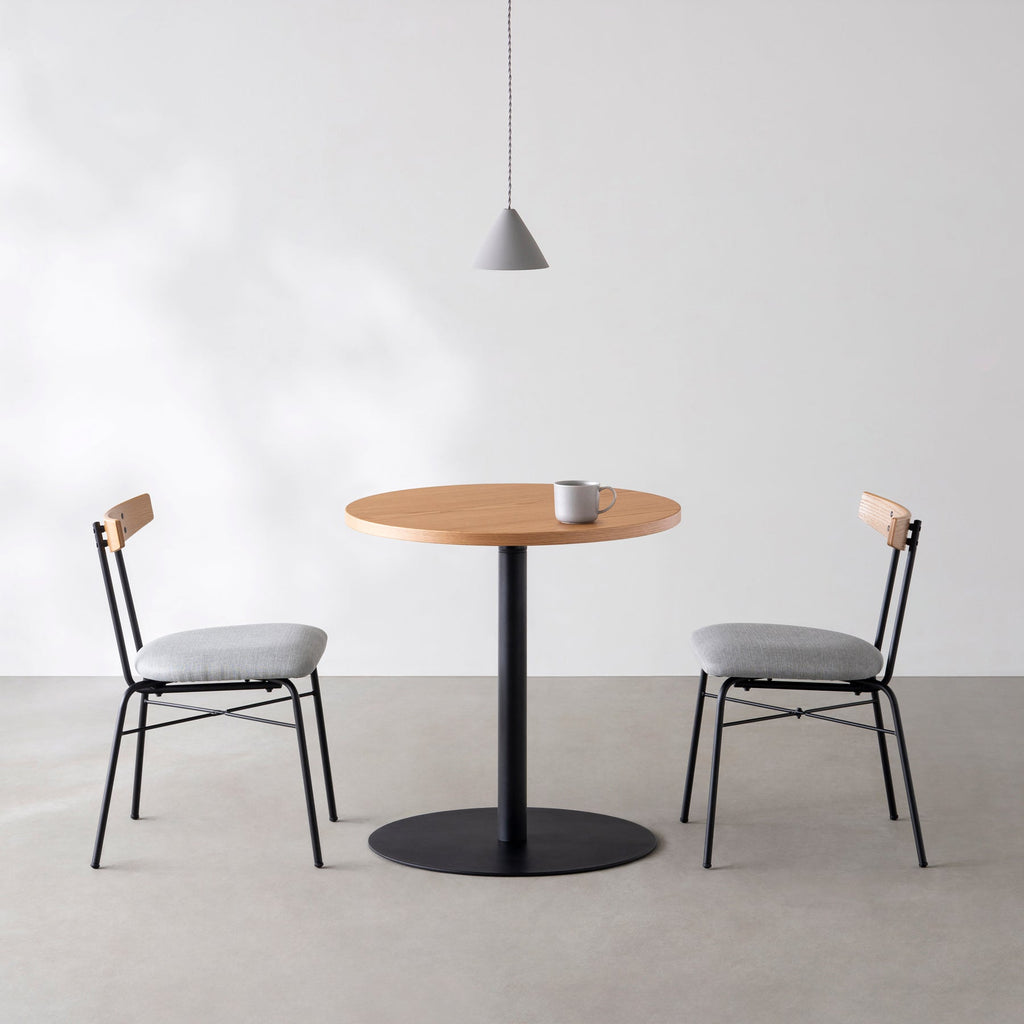 スマート造作カフェテーブル / ホワイトオーク　黒スチール脚 1本脚 × ラウンド φ61 - 70