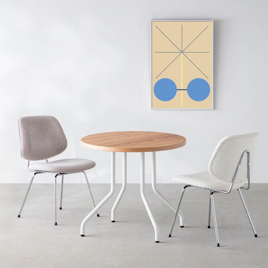 スマート造作カフェテーブル / くるみ　白スチール脚 4本脚 × ラウンド φ81 - 90