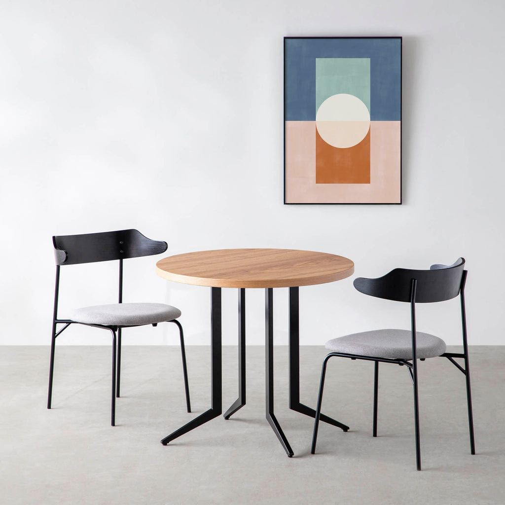 スマート造作カフェテーブル / くるみ　黒スチール脚 4本脚 × ラウンド φ61 - 80