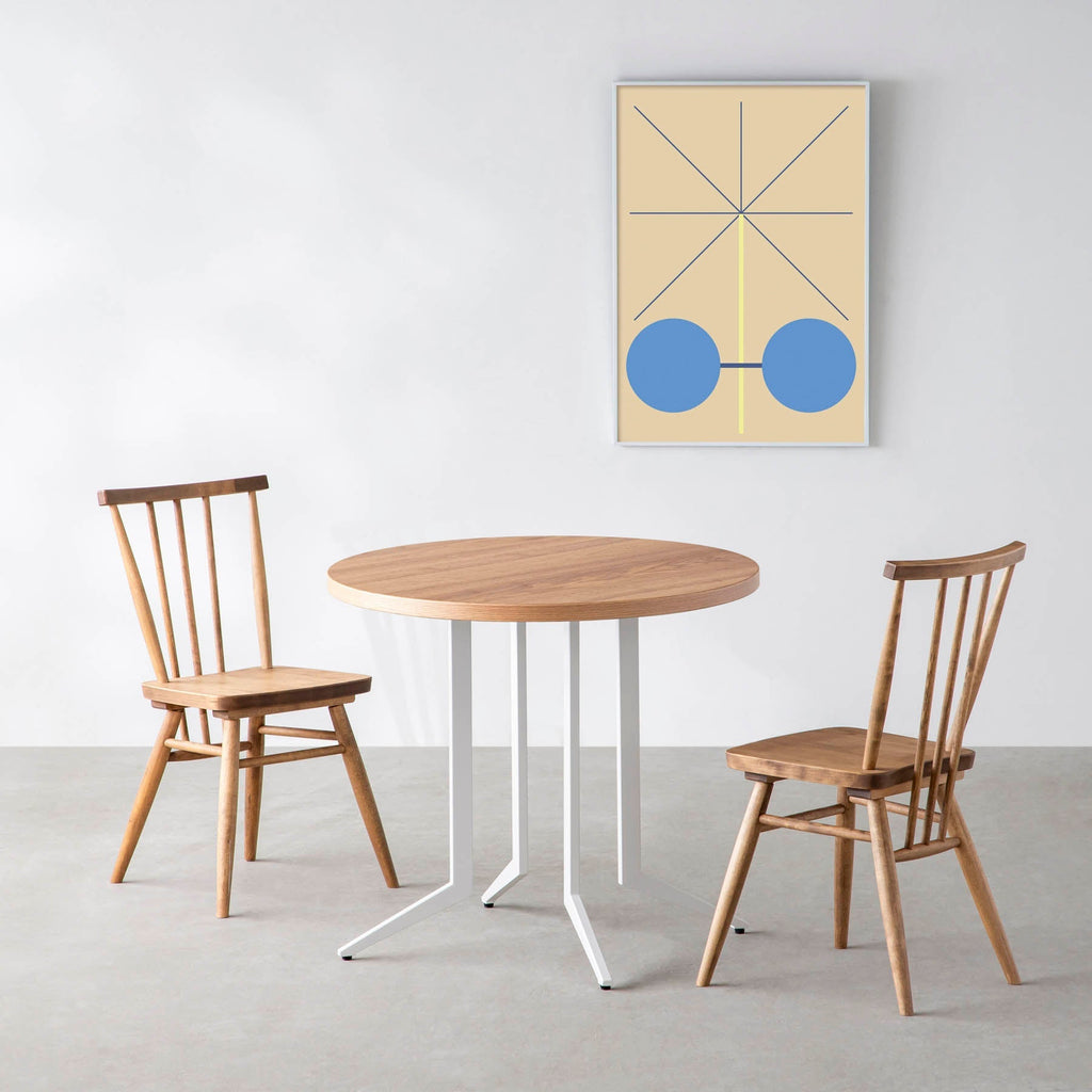 スマート造作カフェテーブル / くるみ　白スチール脚 4本脚 × ラウンド φ81 - 90