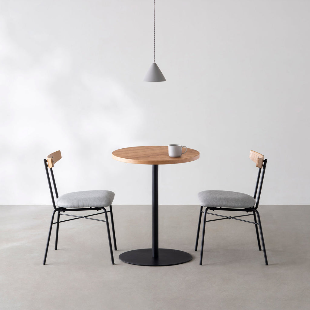 スマート造作カフェテーブル / くるみ　黒スチール脚 1本脚 × ラウンド φ50 - 60