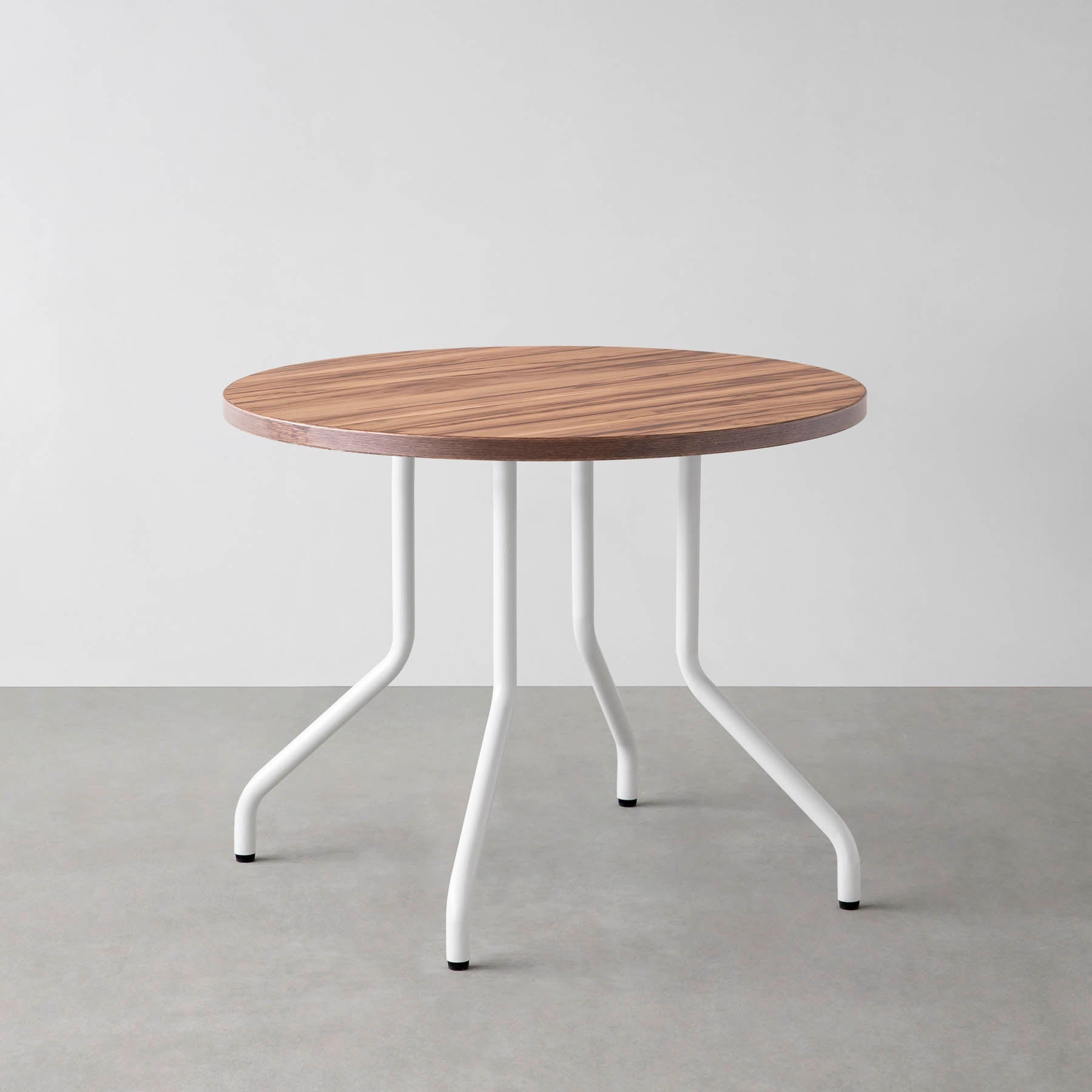 スマート造作カフェテーブル / サテンウォルナット　白スチール脚 4本脚 × ラウンド φ81 - 90