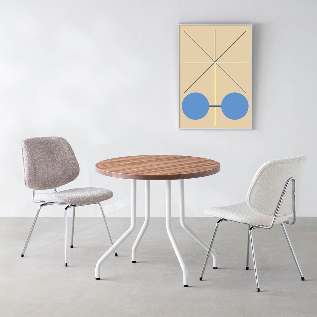 スマート造作カフェテーブル / サテンウォルナット　白スチール脚 4本脚 × ラウンド φ81 - 90